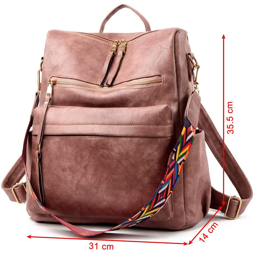 Inovera (Label) Vegan Leather Girl's Travel Casual Collage Standard Backpack With Shoulder Strap (Pink), 31 Litres