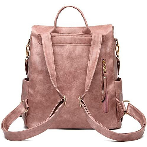 Inovera (Label) Vegan Leather Girl's Travel Casual Collage Standard Backpack With Shoulder Strap (Pink), 31 Litres