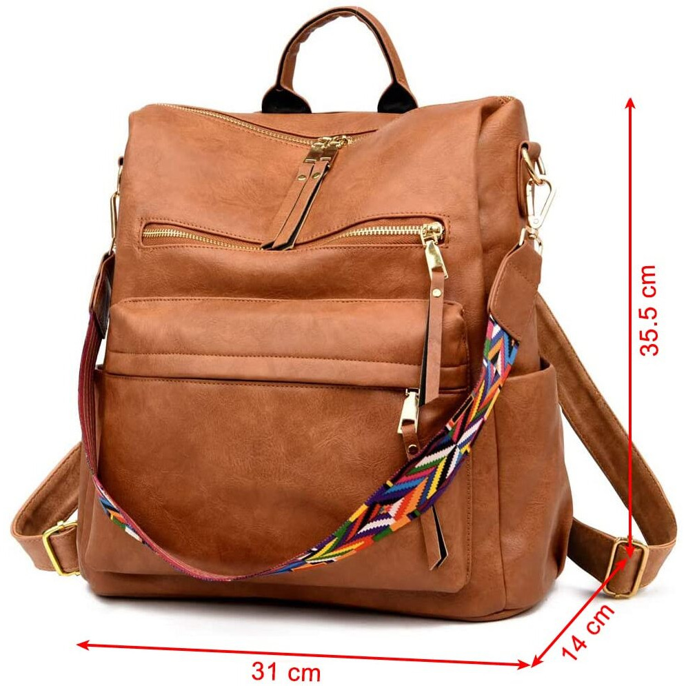 Inovera (Label) Girl's Vegan Leather Travel Collage Standard Backpack With Shoulder Strap - Brown, 31 Litres