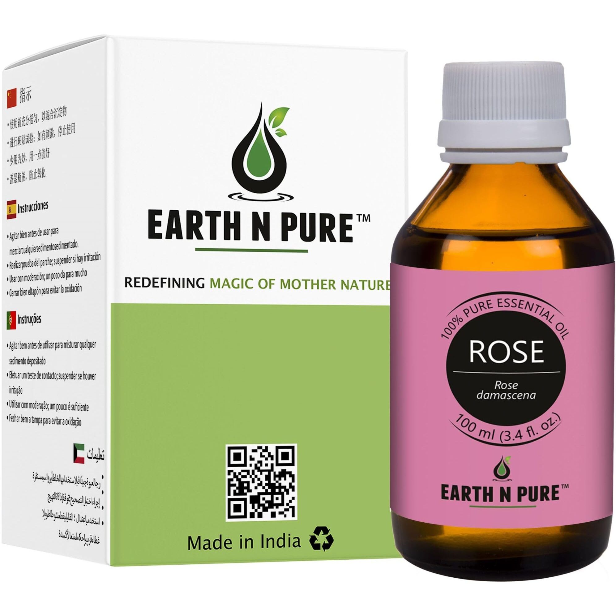Earth N Pure Rose (Gulab Oil) Essential Oil Natural And Therapeutic Grade 100 Ml