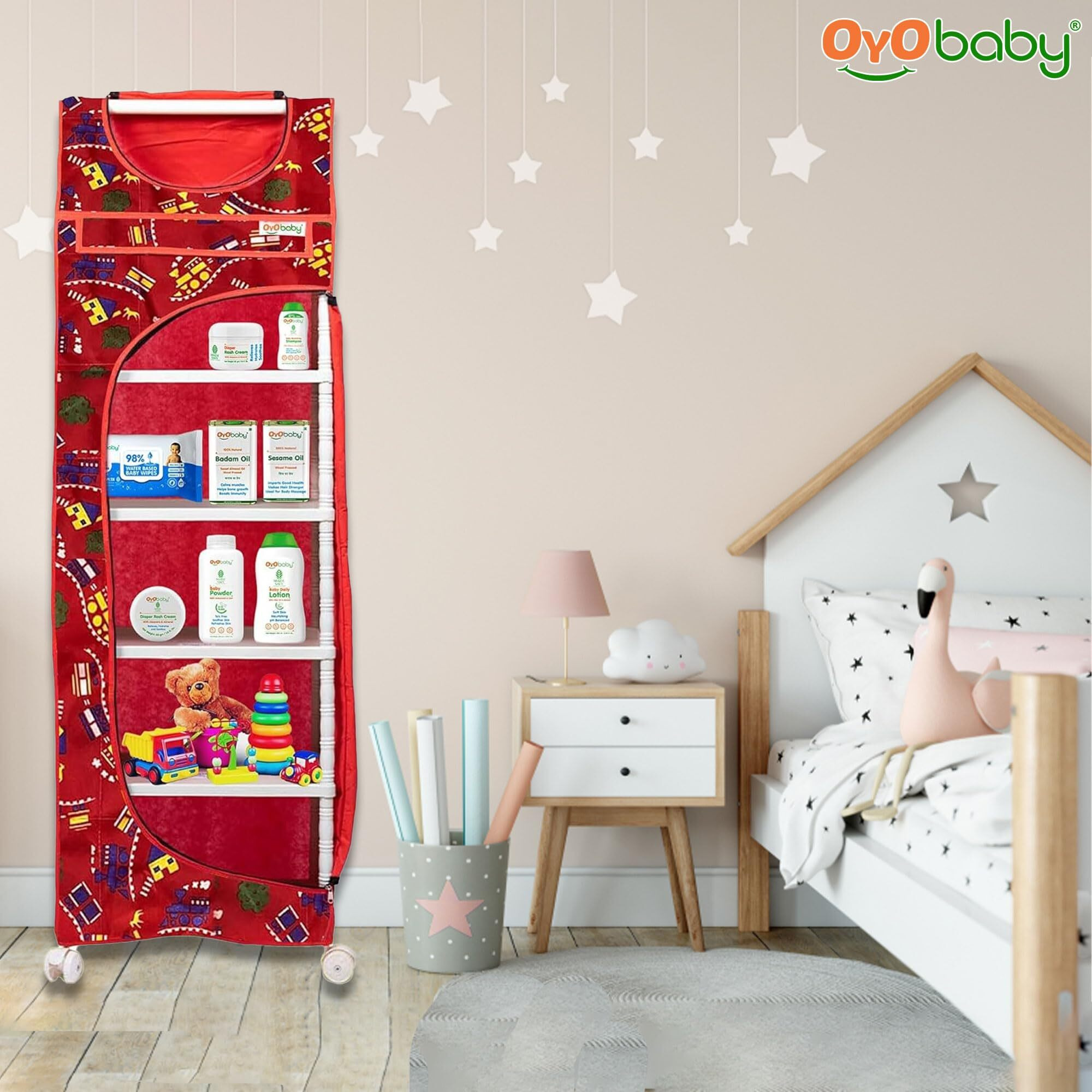Oyo Baby Almirah For Clothes, Plastic Wardrobe For Clothes & Toys, Multipurpose Collapsible Wardrobe For Kids Clothes/Toy/Book (Red) (Shelves - 6)