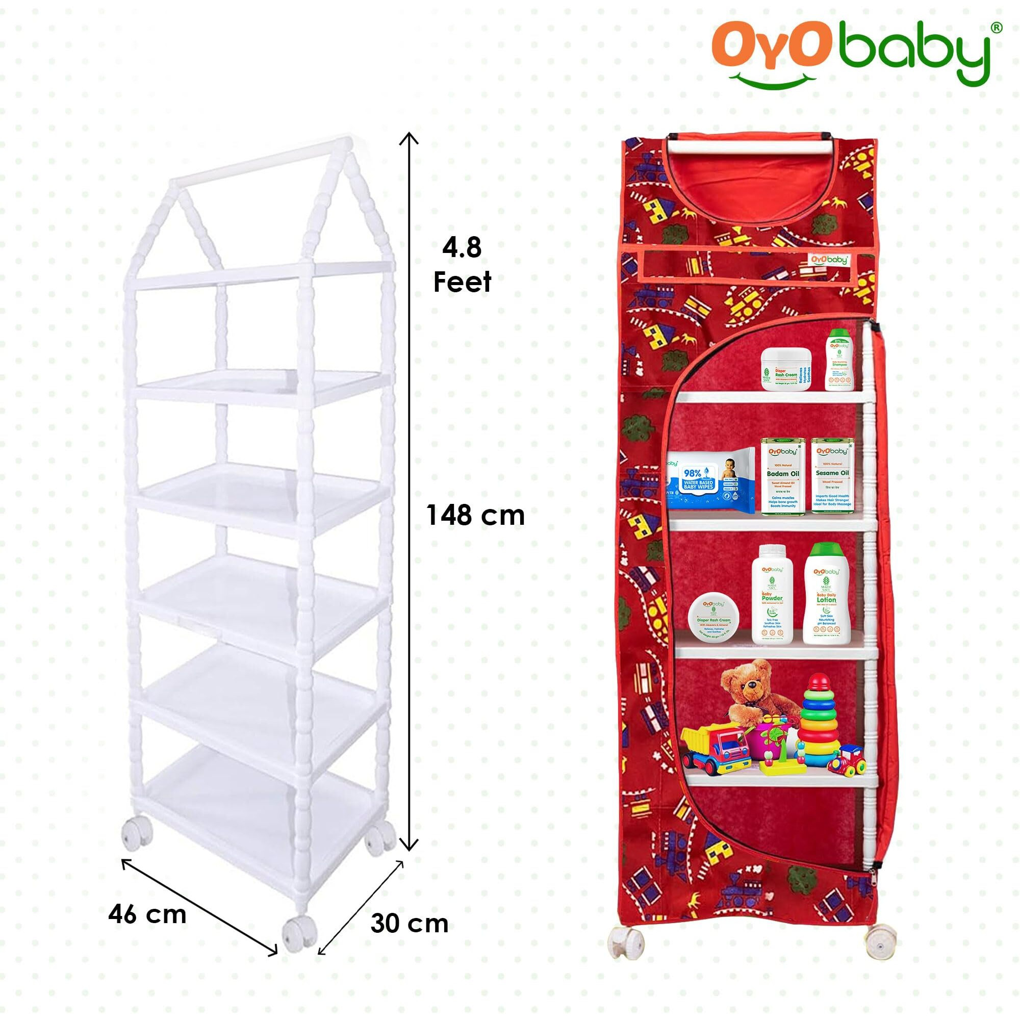 Oyo Baby Almirah For Clothes, Plastic Wardrobe For Clothes & Toys, Multipurpose Collapsible Wardrobe For Kids Clothes/Toy/Book (Red) (Shelves - 6)