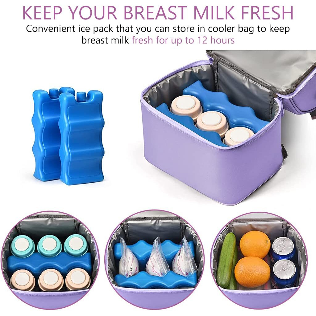 Zibuyu Breastmilk Storage Bag With Ice Pack, Double Layer Breastmilk Warmer Insulated Bag With Strap, Fits 6 Ounces Bottles, Waterproof Breast Mommy Diaper Backpack Bento Box Backpack, Purple