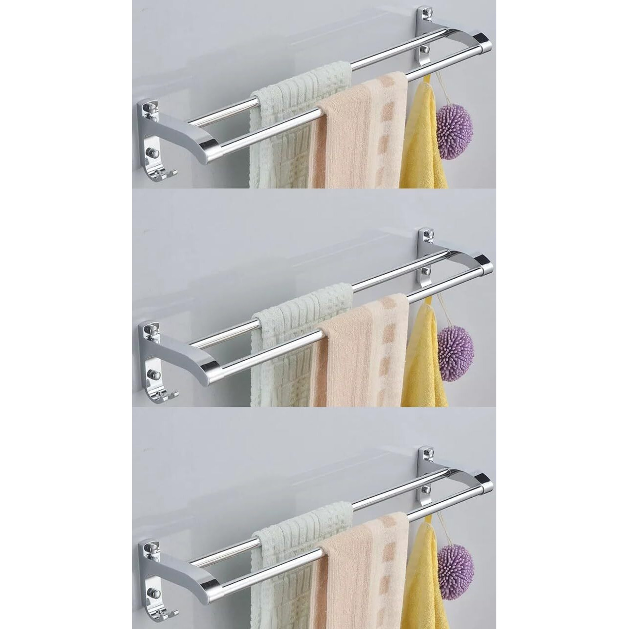 Istar Double Rod Towel Rod Silver Towel Holder (Stainless Steel) 24 Inch Longer 2 Bar Towel Rod (Stainless Steel Pack Of 3)
