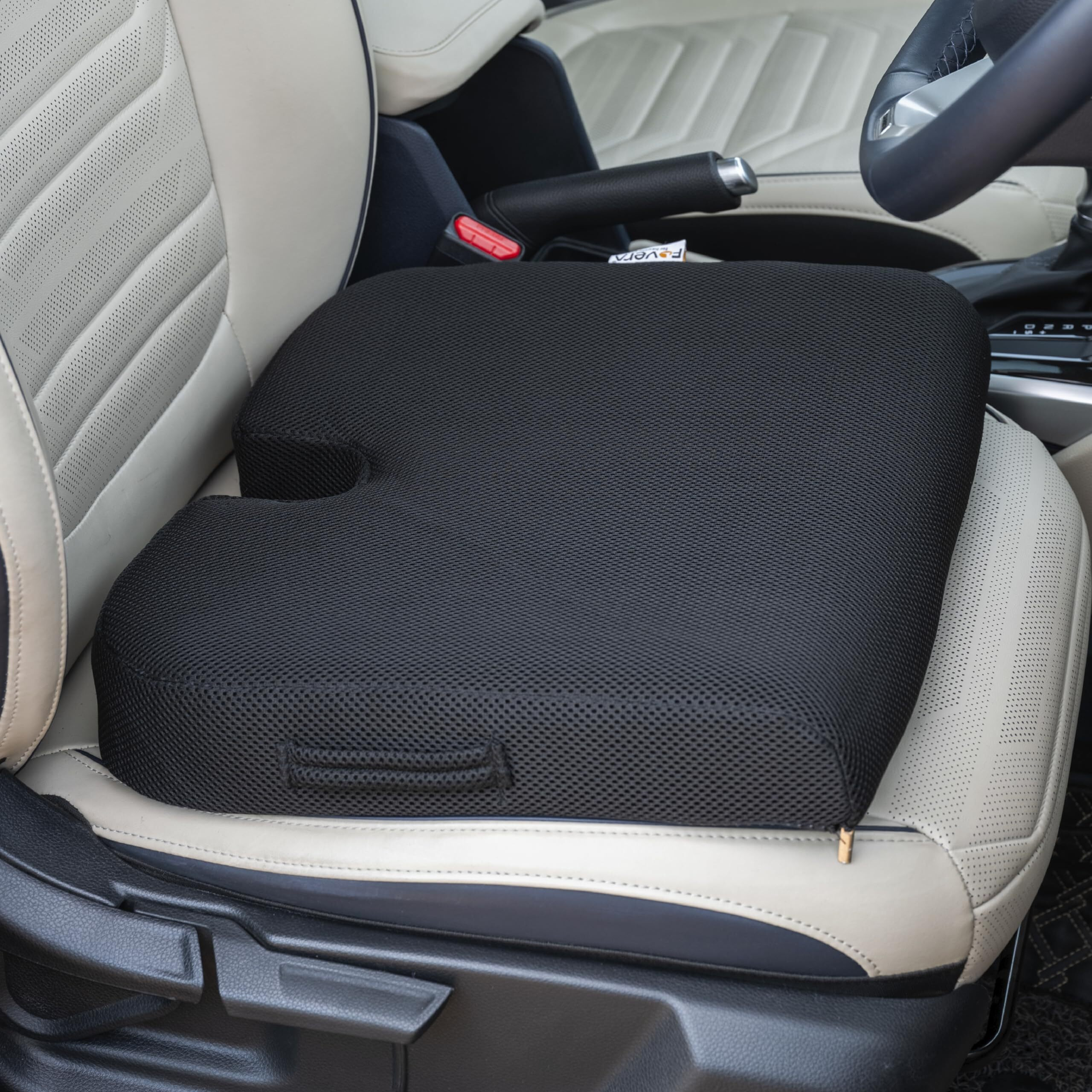 Fovera Car Seat Cushions | Memory Foam Seat Cushion For Car Driving Seat | Wedge Shape With U Cut-Out For Long Drives & Daily Commute | Relieves Back & Tailbone Pain (M-Below 80Kg Wt, Mesh Black)