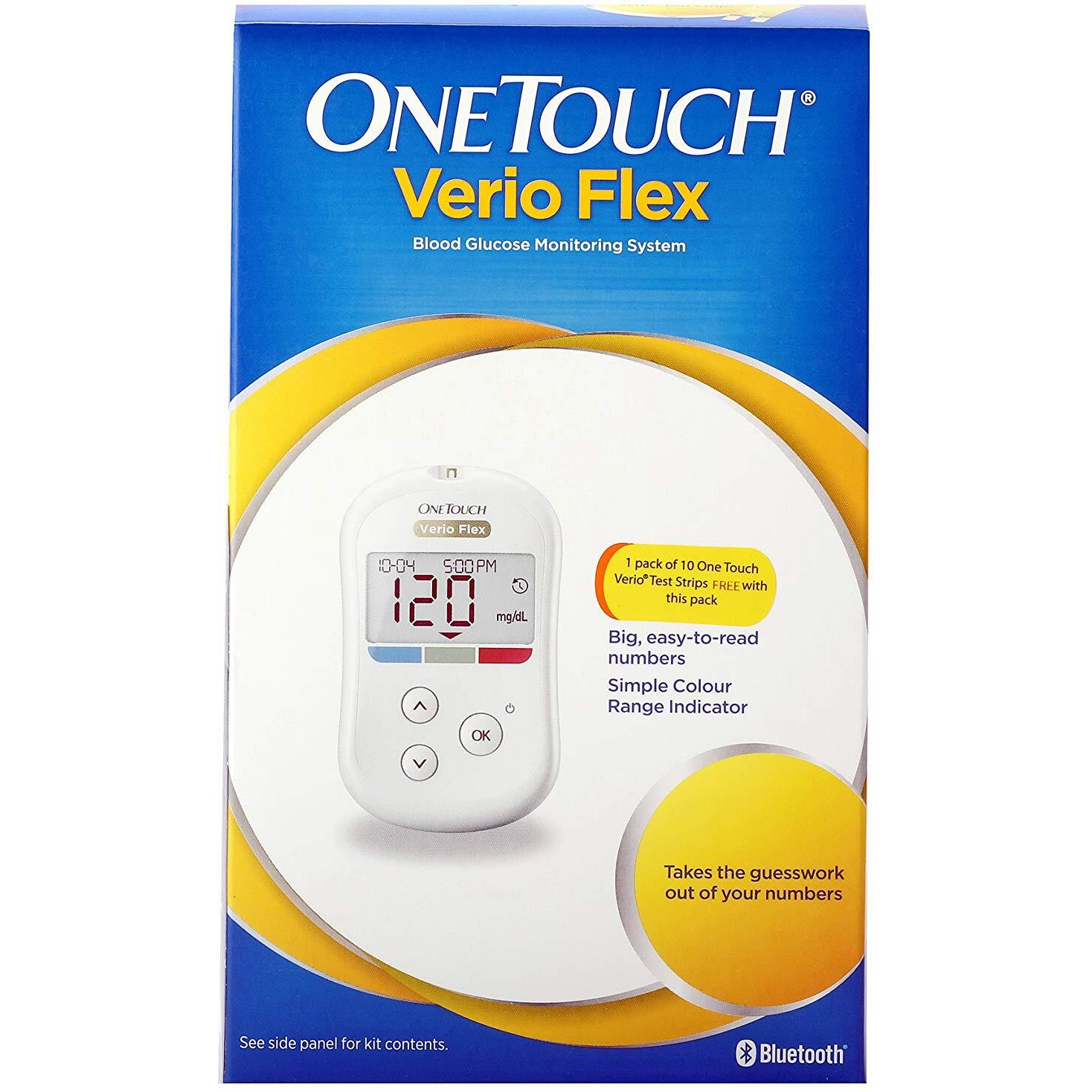 Onetouch Verio Flex Glucometer Machine | Sync Your Results With Onetouch Reveal Mobile App| Simple & Accurate Testing Of Blood Sugar Levels At Home | Global Iconic Brand | Free 10 Test Strips + 10 Sterile Lancets + 1 Lancing Device