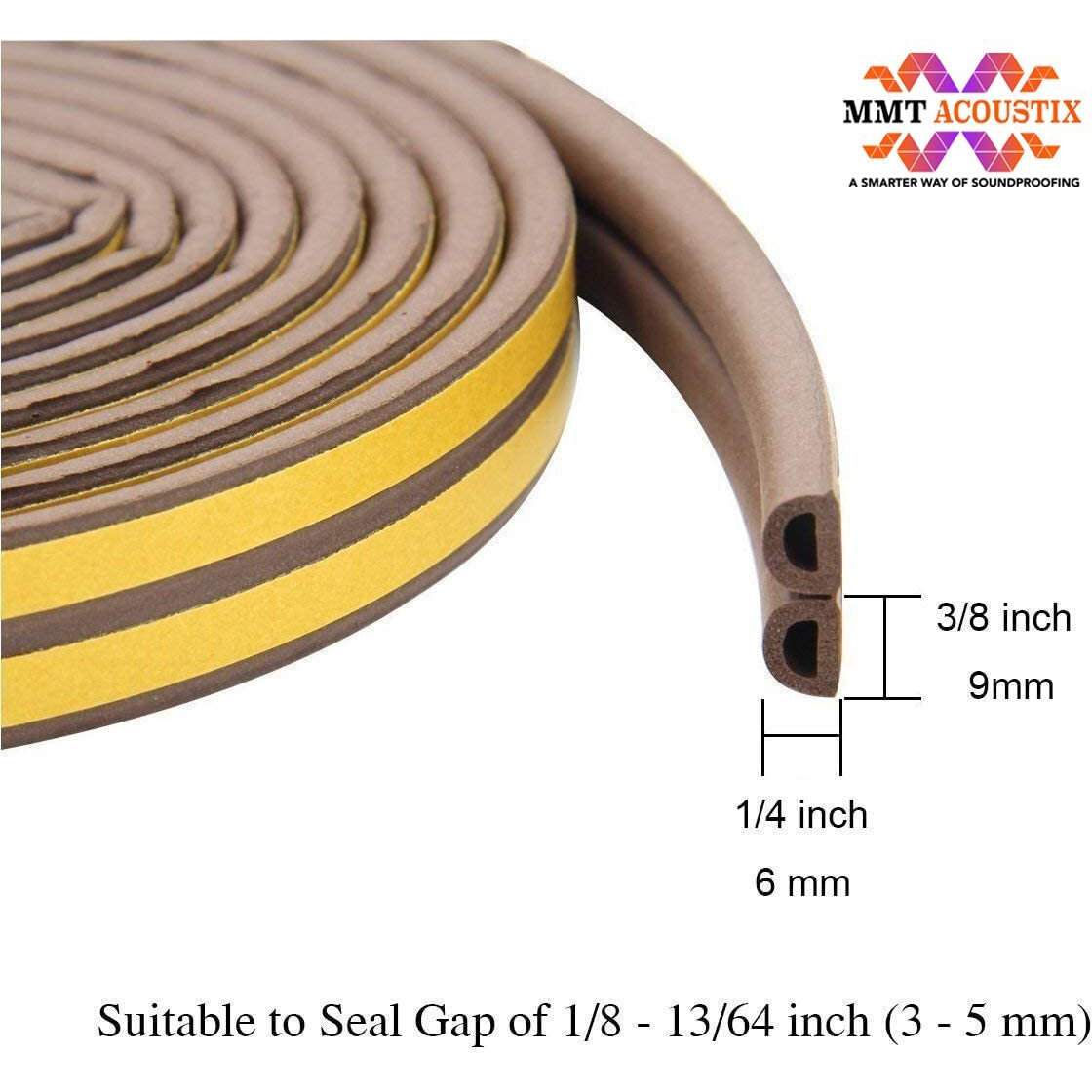 Mmt Acoustix Ethylene Propylene Diene Monomer Rubber Soundproofing, Dust Proof Door/Window Self Adhesive Door Seal (3 Piece, Brown)