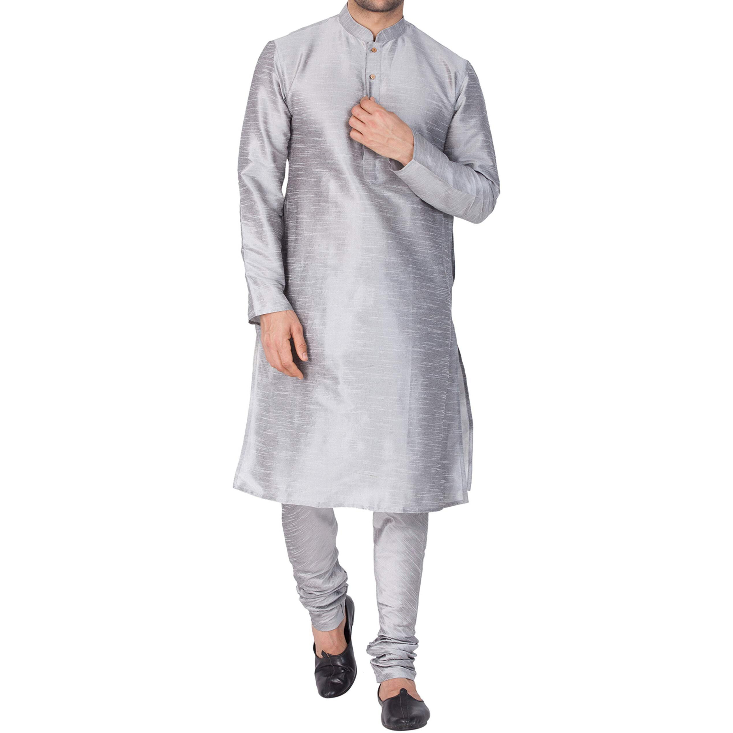 Vastramay Vm Mens Silk Blend Grey Kurta Pyjama Set - Classic Ethnic Attire For Timeless Style And Cultural Celebrations_Vasmkgy001Npgy_44