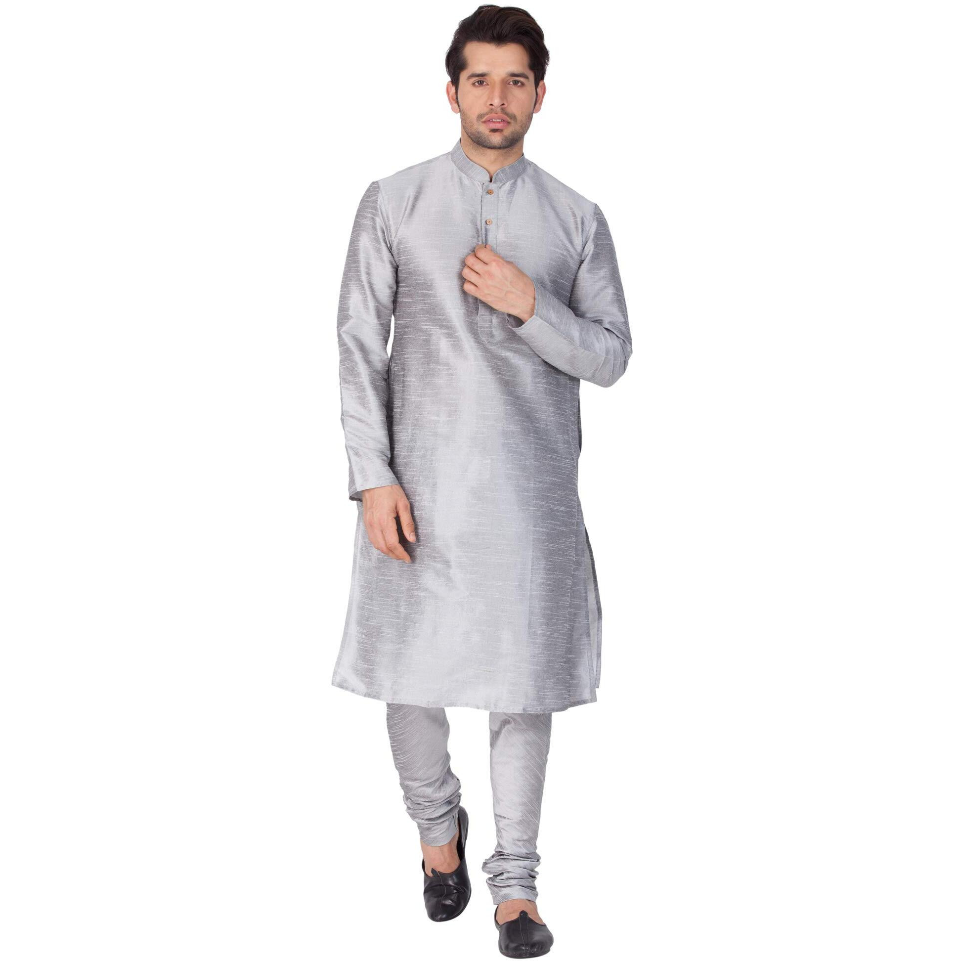 Vastramay Vm Mens Silk Blend Grey Kurta Pyjama Set - Classic Ethnic Attire For Timeless Style And Cultural Celebrations_Vasmkgy001Npgy_44