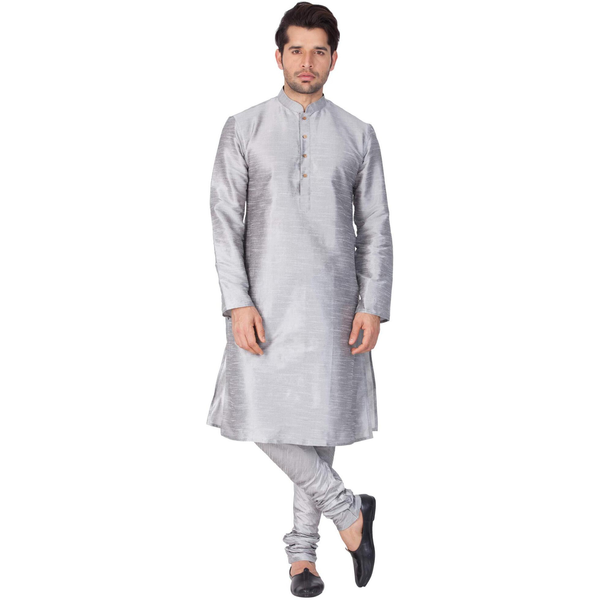 Vastramay Vm Mens Silk Blend Grey Kurta Pyjama Set - Classic Ethnic Attire For Timeless Style And Cultural Celebrations_Vasmkgy001Npgy_44