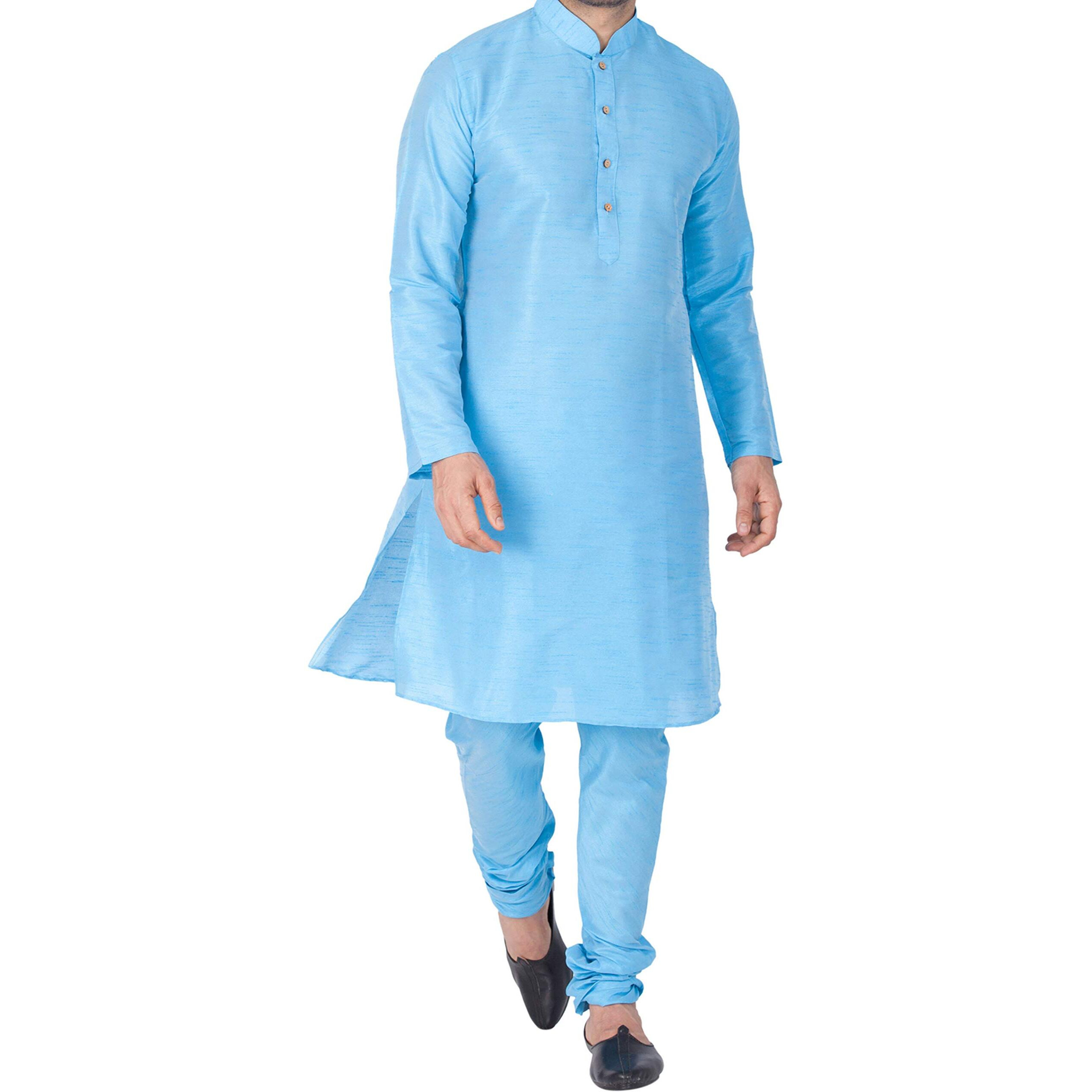 Vastramay Vm Mens Silk Blend Aqua Kurta Pyjama Set - Classic Ethnic Attire For Timeless Style And Cultural Celebrations_Vasmkaq001Npaq_40