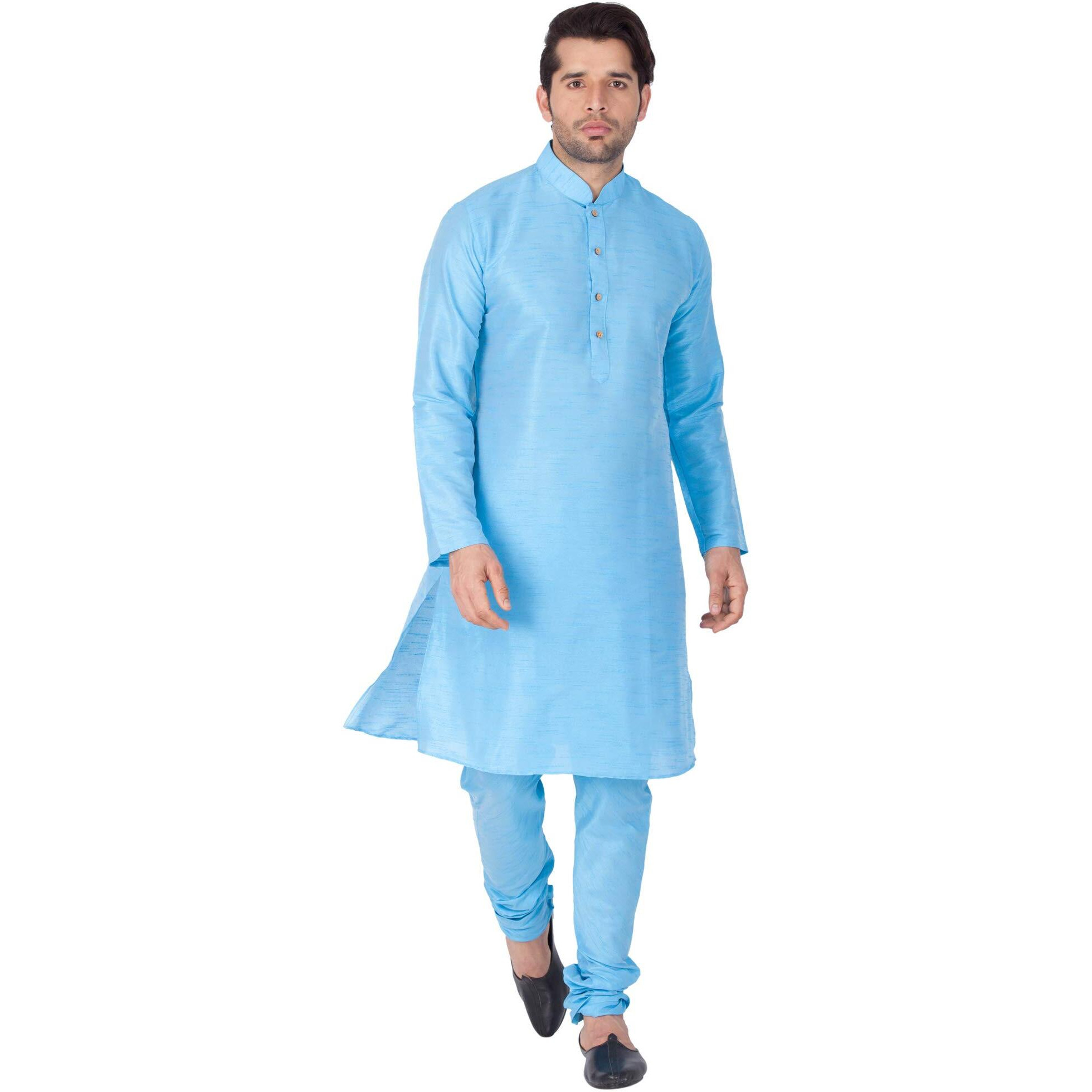 Vastramay Vm Mens Silk Blend Aqua Kurta Pyjama Set - Classic Ethnic Attire For Timeless Style And Cultural Celebrations_Vasmkaq001Npaq_40