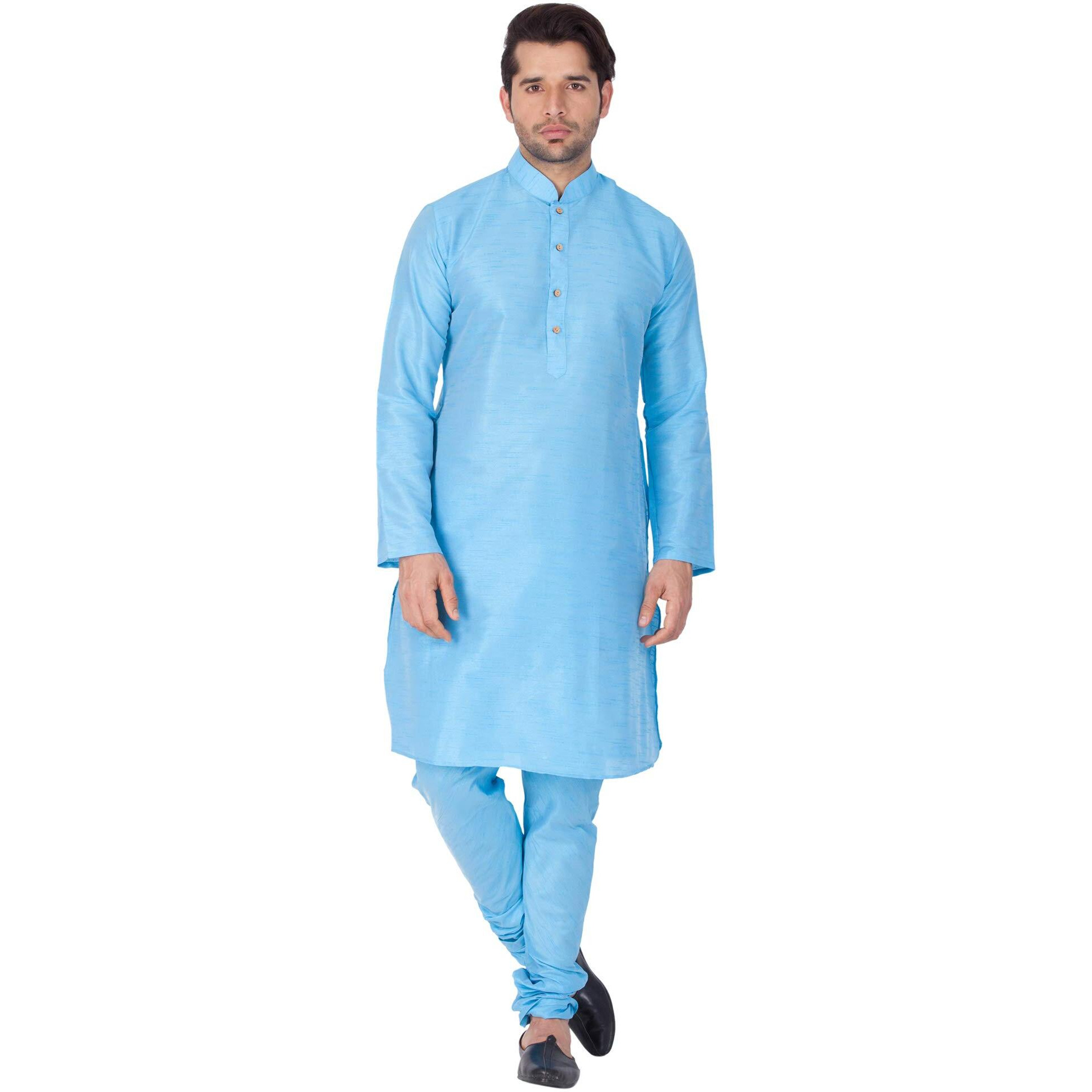 Vastramay Vm Mens Silk Blend Aqua Kurta Pyjama Set - Classic Ethnic Attire For Timeless Style And Cultural Celebrations_Vasmkaq001Npaq_40