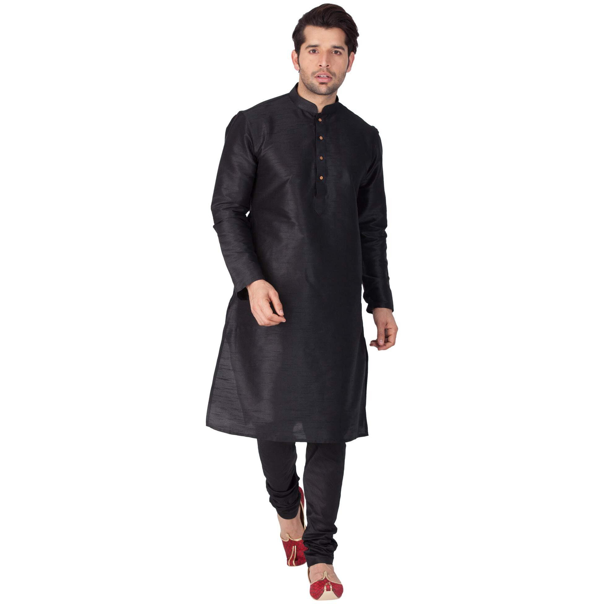 Vastramay Vm Mens Silk Blend Black Kurta Pyjama Set - Classic Ethnic Attire For Timeless Style And Cultural Celebrations_Vasmkbl001Npbl_40