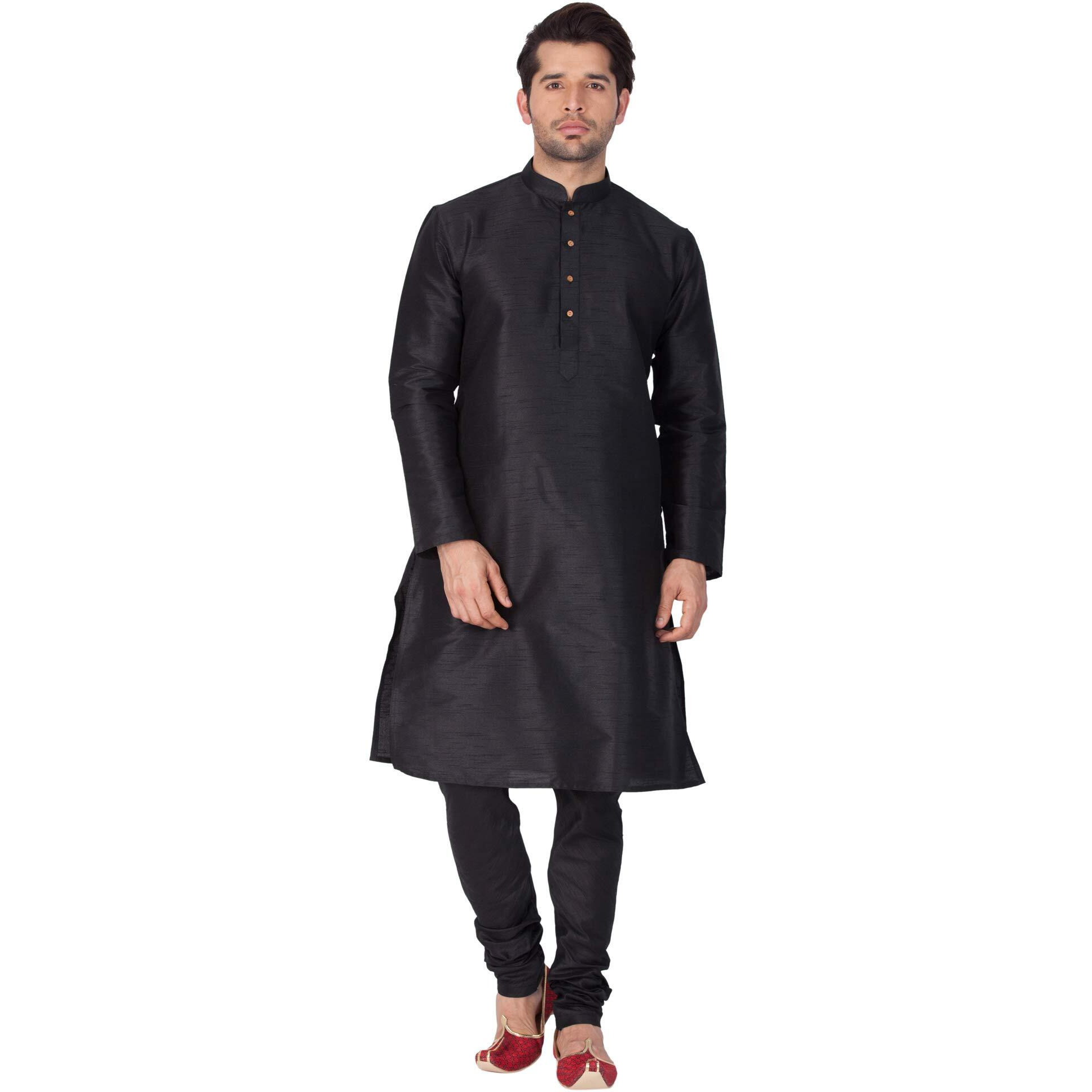 Vastramay Vm Mens Silk Blend Black Kurta Pyjama Set - Classic Ethnic Attire For Timeless Style And Cultural Celebrations_Vasmkbl001Npbl_40