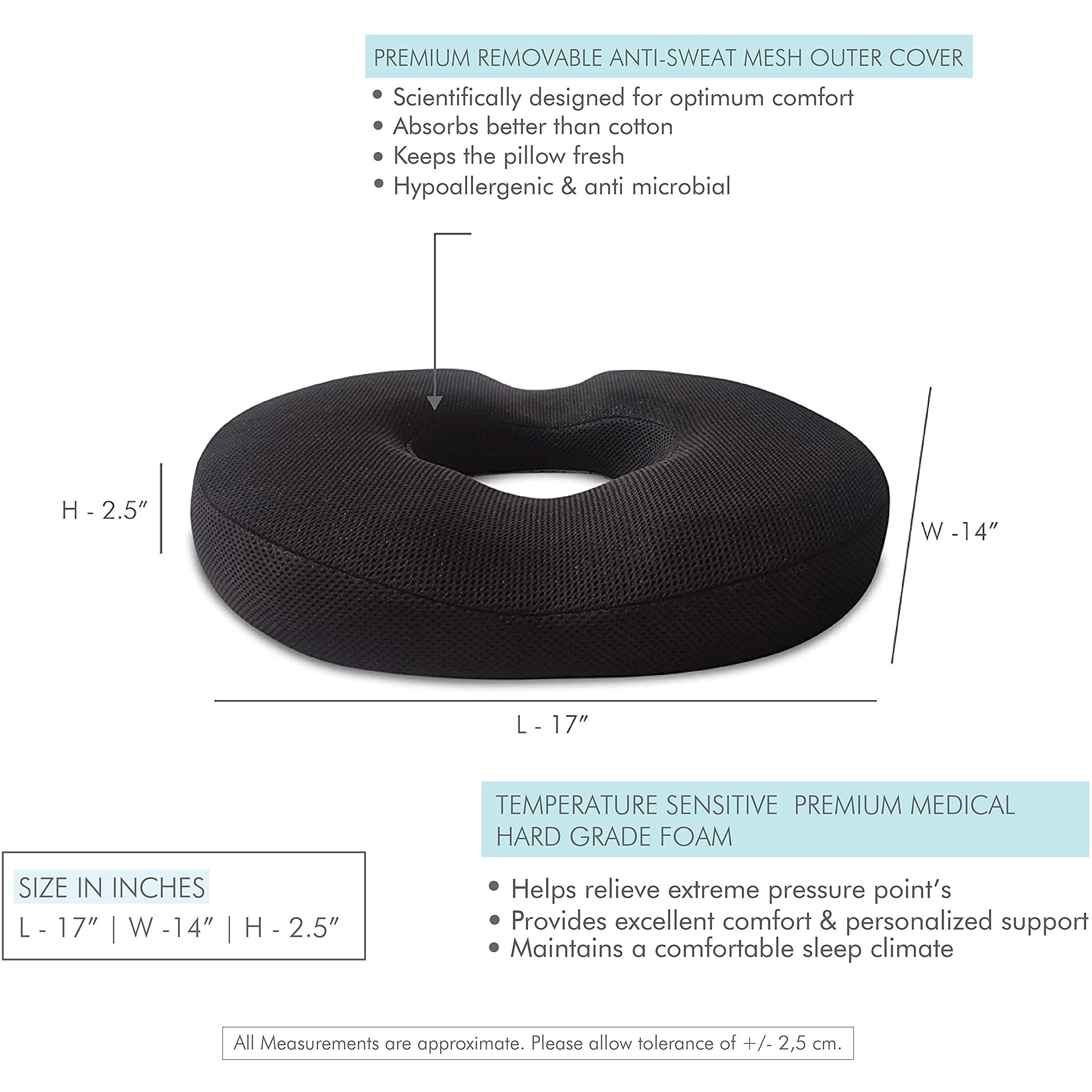 The White Willow Donut Pillow For Tailbone Pain-Coccyx Seat Cushion For Chair-Hemorrhoid & Piles Pillow-Car Seat Donut Cushion-Medium Firm Hr Memory Foam Orthopedic Coccyx Ring Pillow-Above 60Kg