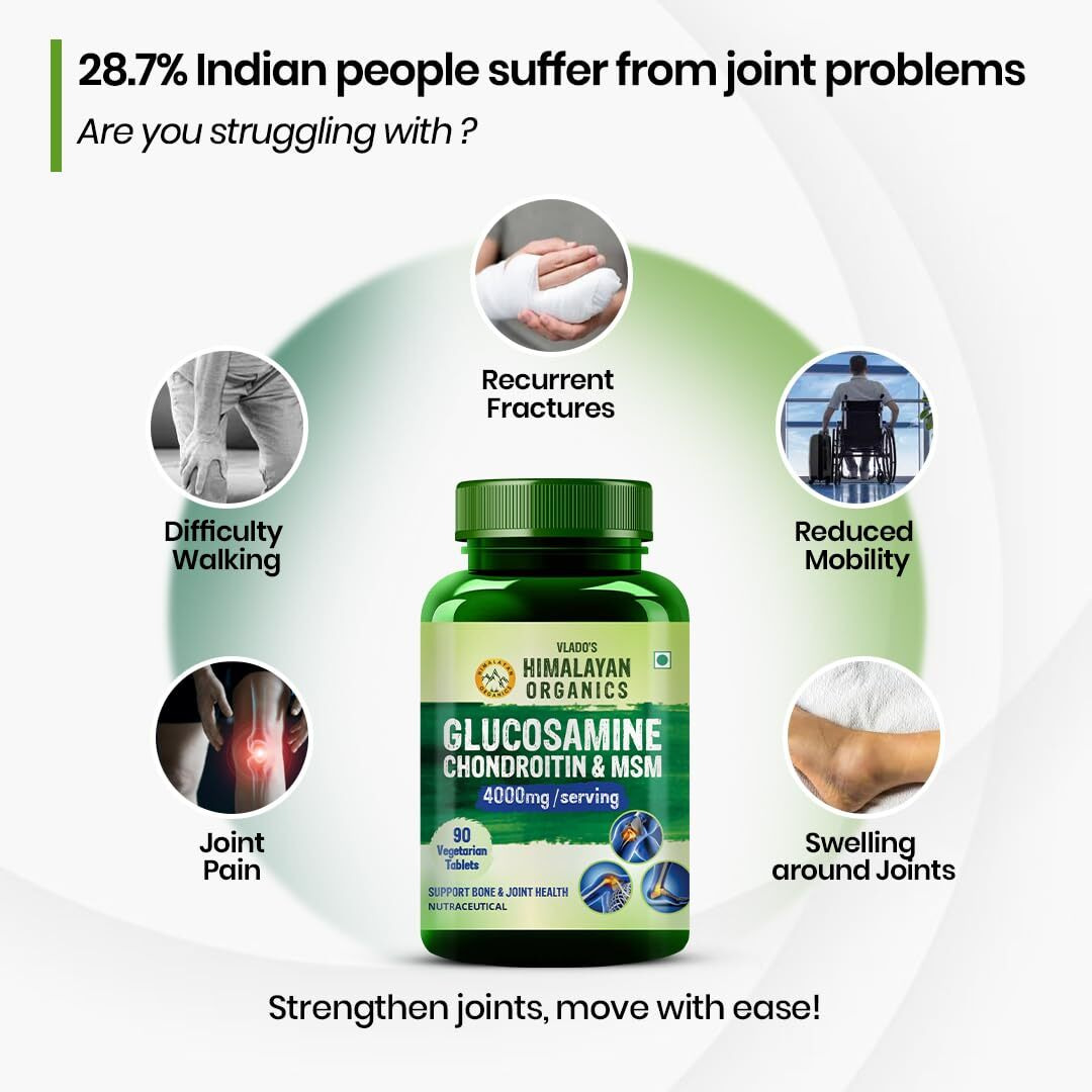 VladoS Himalayan Organics Glucosamine Chondroitin Msm With Boswellia | Cartilage & Joint Support Supplement | Glucosamine For Joint Relieves Pain And Stiffness - 90 Vegetarian Tablet