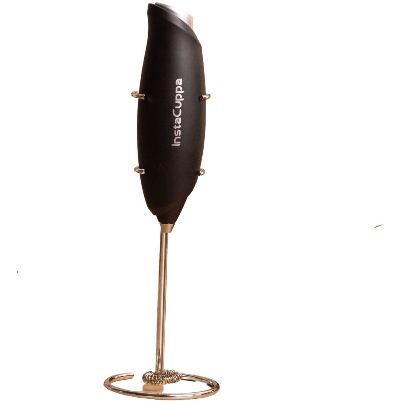 Instacuppa Milk Frother For Coffee, Handheld Battery-Operated Froth Coffee Beater, Electric Portable Foam Maker, Automatic Hand Stirrer With Stainless Steel Whisk And Stand, Black
