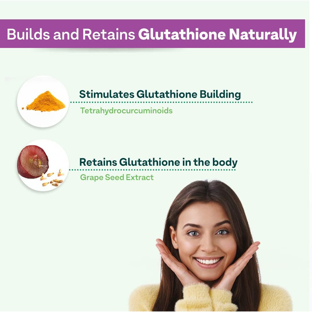 Oziva Plant Based Glutathione Builder | Glutathione Tablets For Skin Glow & Anti-Ageing | Sugar Free, Antioxidant Glutathione Supplements With Grapeseed, Vitamins C & E, Selenium, 120 Veg Capsules