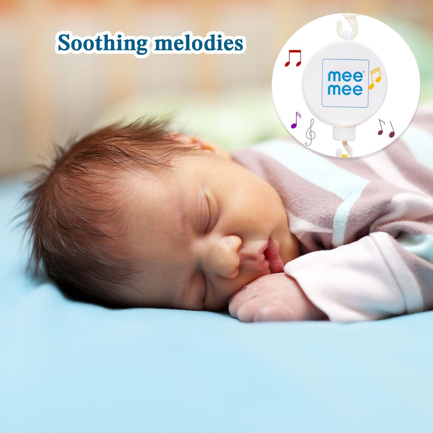 Mee Mee Musical Cot Mobile Hanger 0-2 Yrs | Nursery Decoration Baby Shower Birthday Gift | Baby Bed/Cradle/Crib/Cot Automatic Toy | Enhances Auditory & Visual Development (4-Toy Safari Theme)