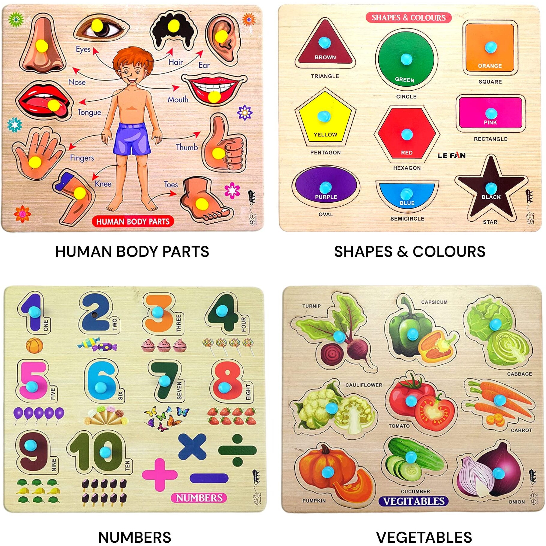 Appster Educational Colorful Animals, Fruits, Vegetables, Birds, Numbers, Body Parts, Shape Color & Sea Animals Wooden Puzzle Toy For Kids Jigsaw Puzzles Learning Toys Game (Pack Of 8)