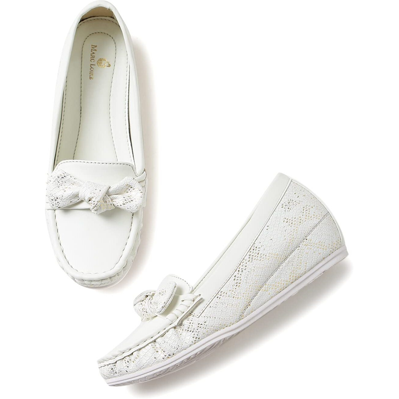 Marc Loire Women Comfortable Metallic Loafer Mules Wedges Casual & Formal Footwear (White, 6)