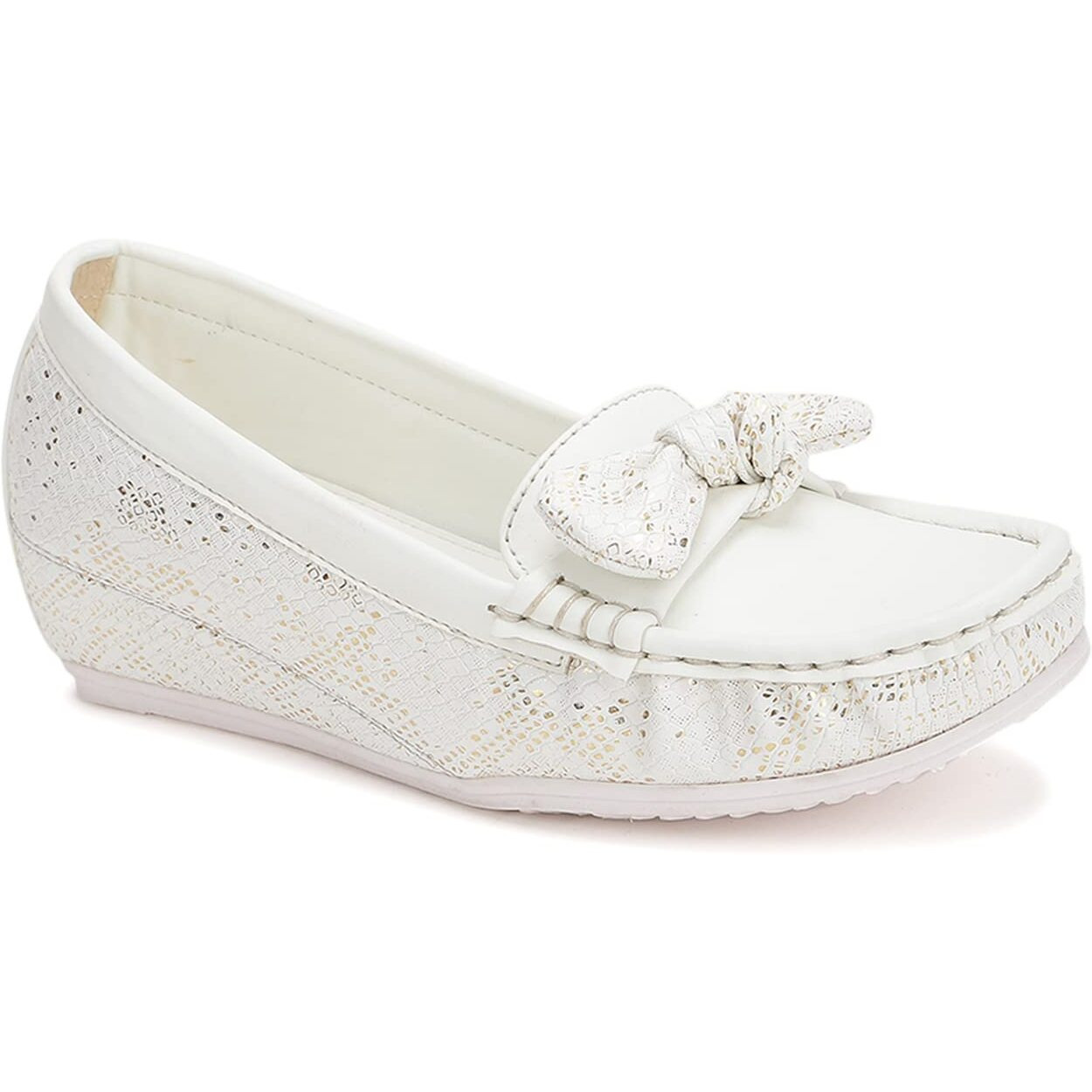 Marc Loire Women Comfortable Metallic Loafer Mules Wedges Casual & Formal Footwear (White, 6)