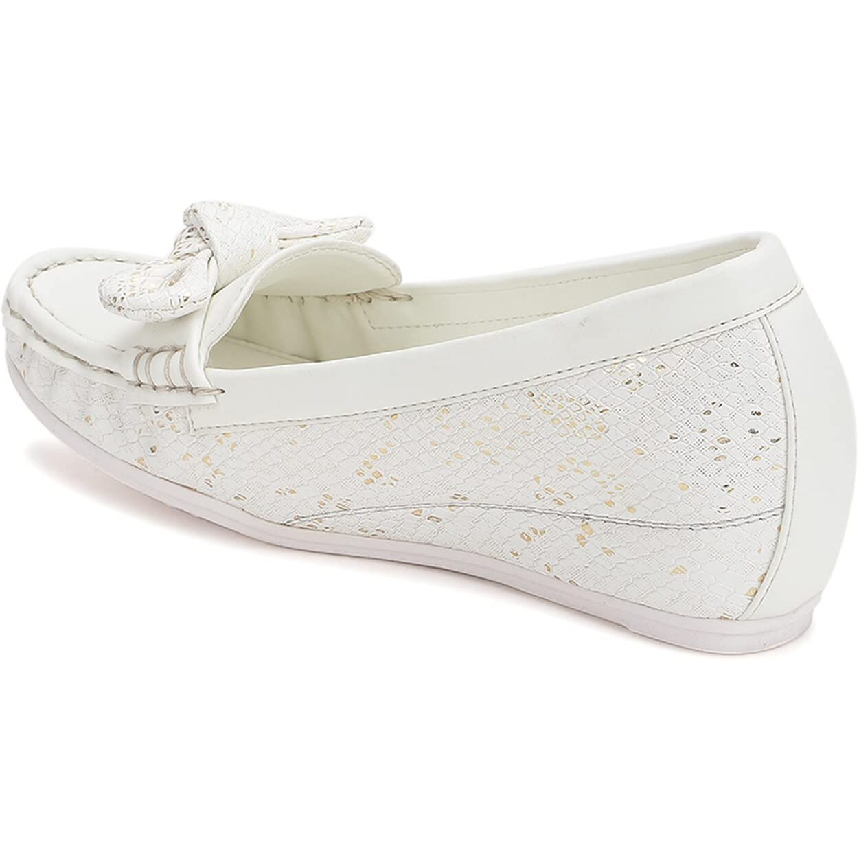 Marc Loire Women Comfortable Metallic Loafer Mules Wedges Casual & Formal Footwear (White, 7)