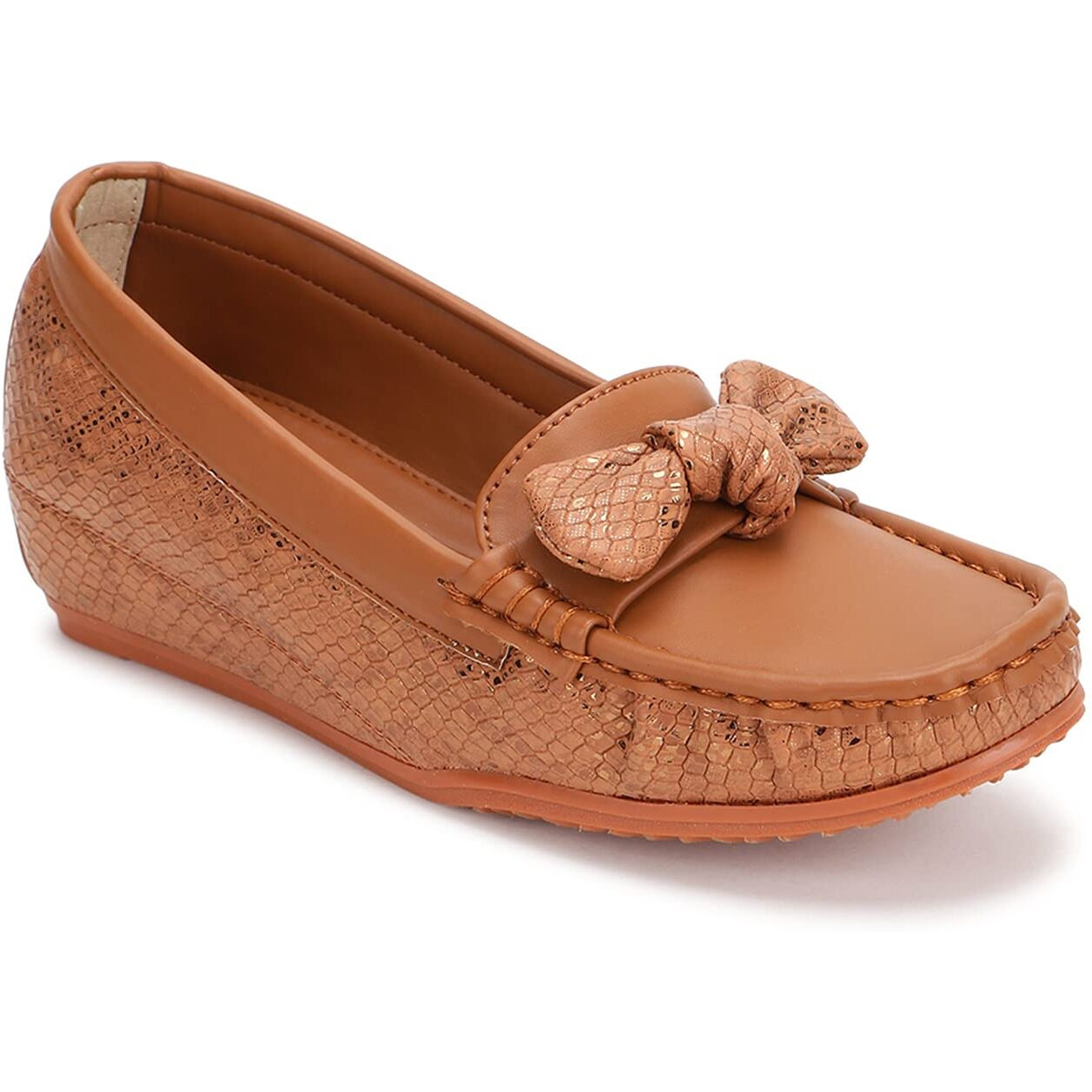 Marc Loire Women Comfortable Metallic Loafer Mules Wedges Casual & Formal Footwear (Tan, 8)