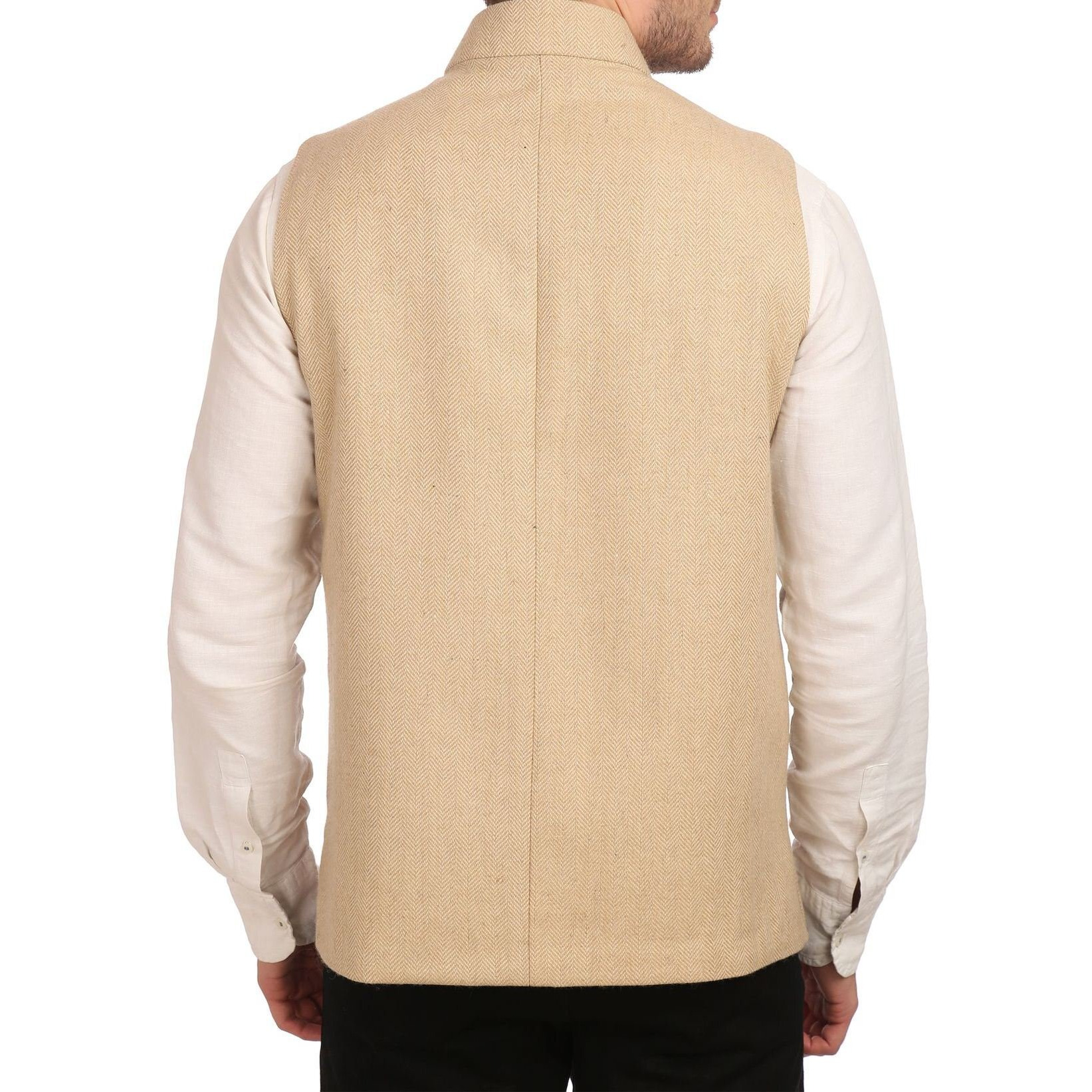 Wintage Men's Tweed Bandhgala Festive Nehru Jacket Waistcoat Beige