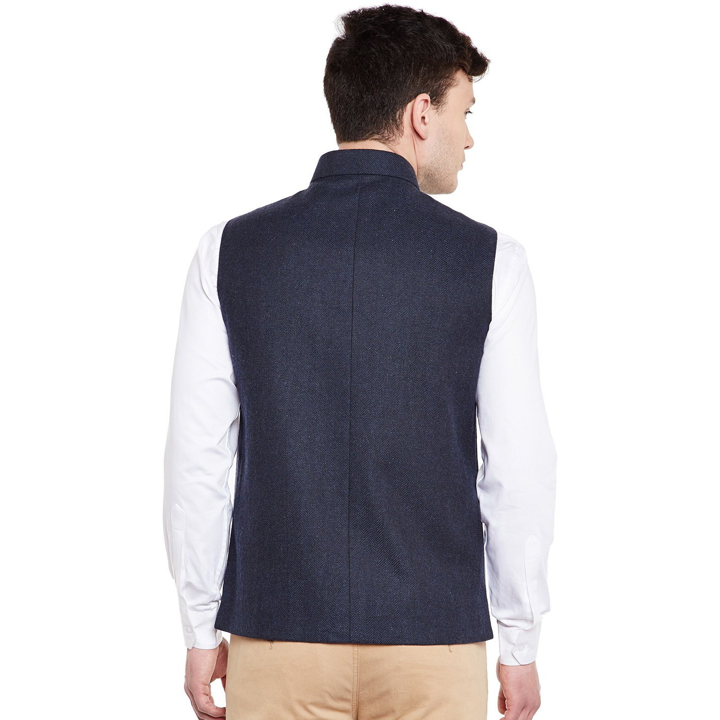 Wintage Men's Wool Blend Grandad Nehru Jacket Vest Waistcoat Navy