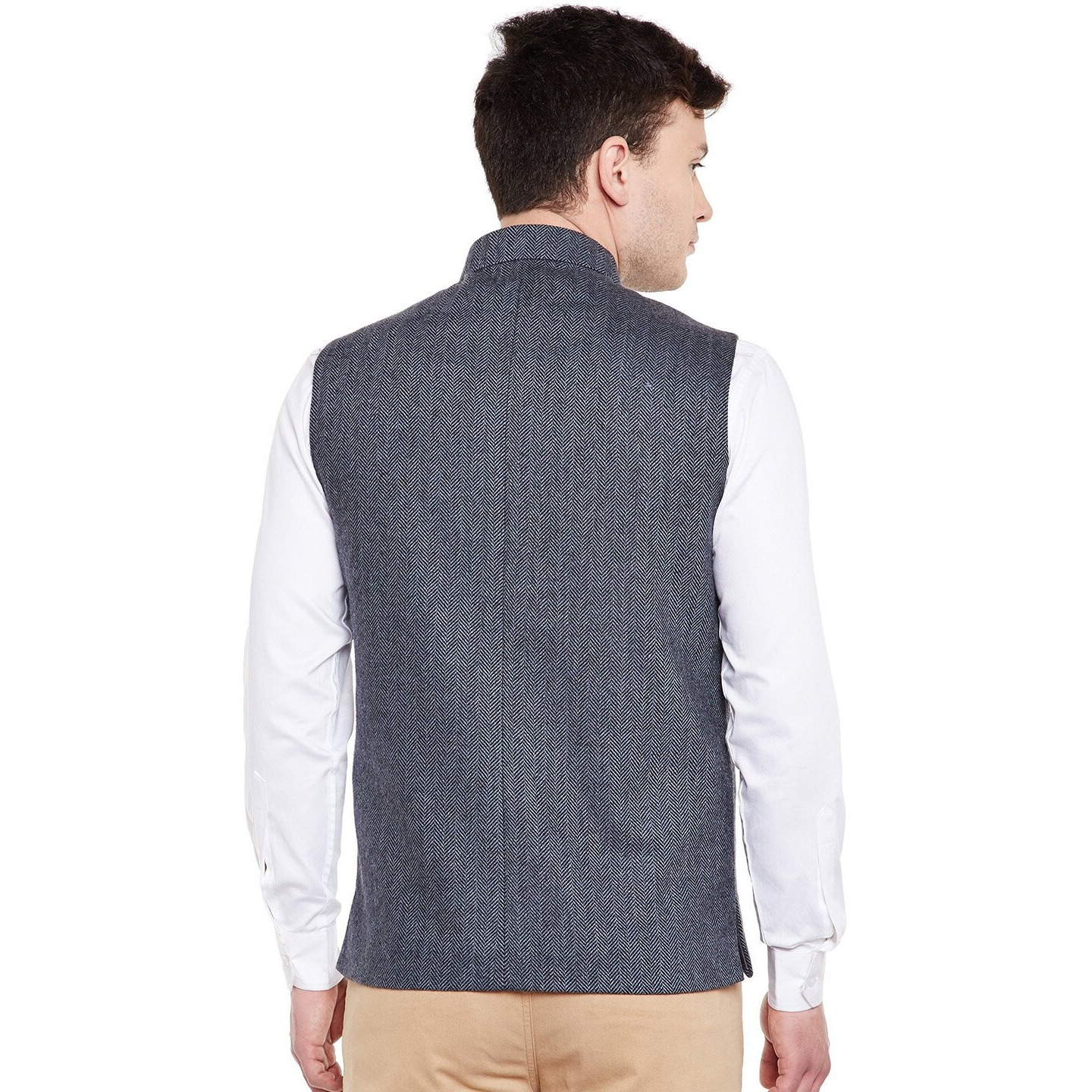 Wintage Men's Wool Blend Grandad Nehru Jacket Vest Waistcoat Blue