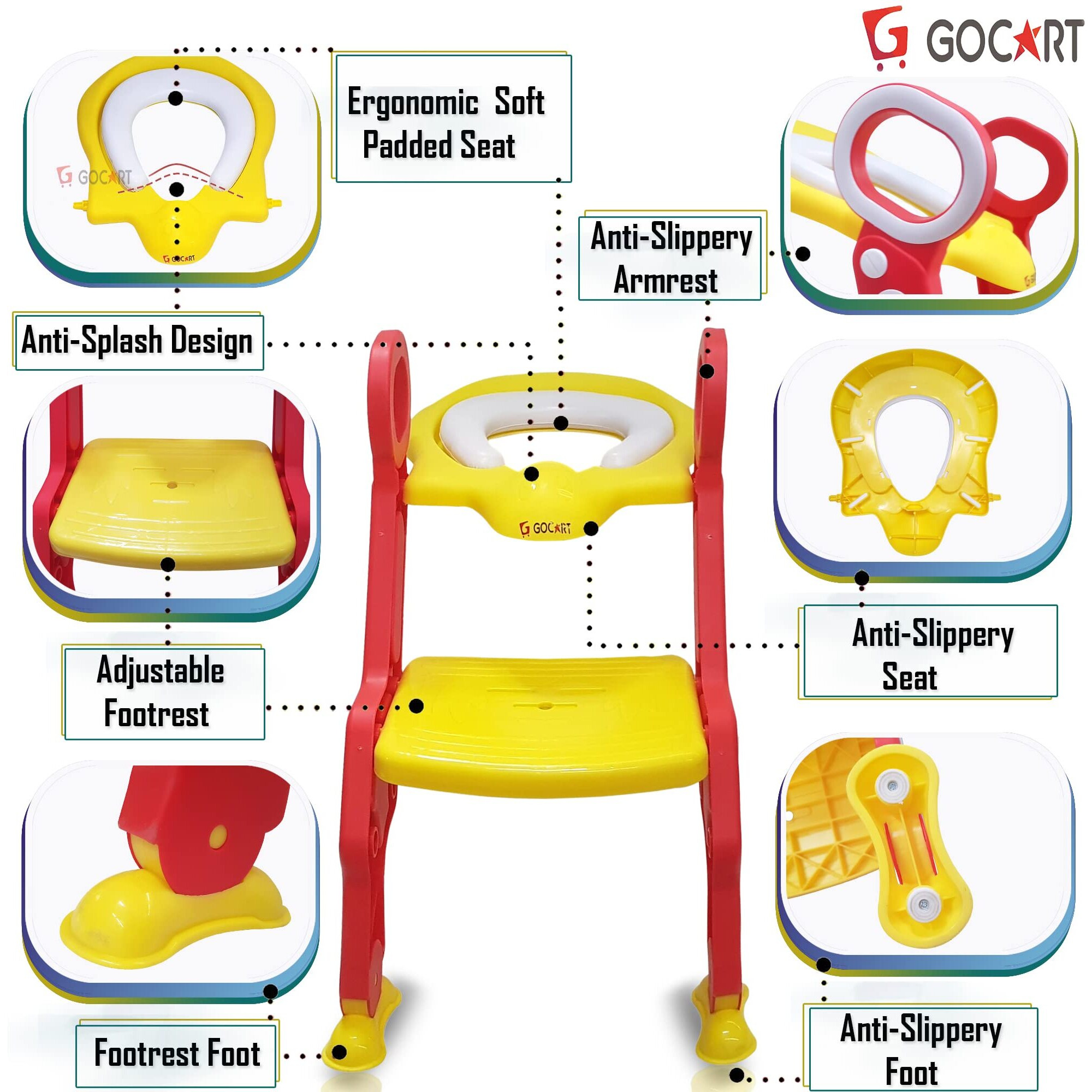 Gocart With G Logo Foldable Baby Potty Trainer Chair Seat With Step Ladder(Red)