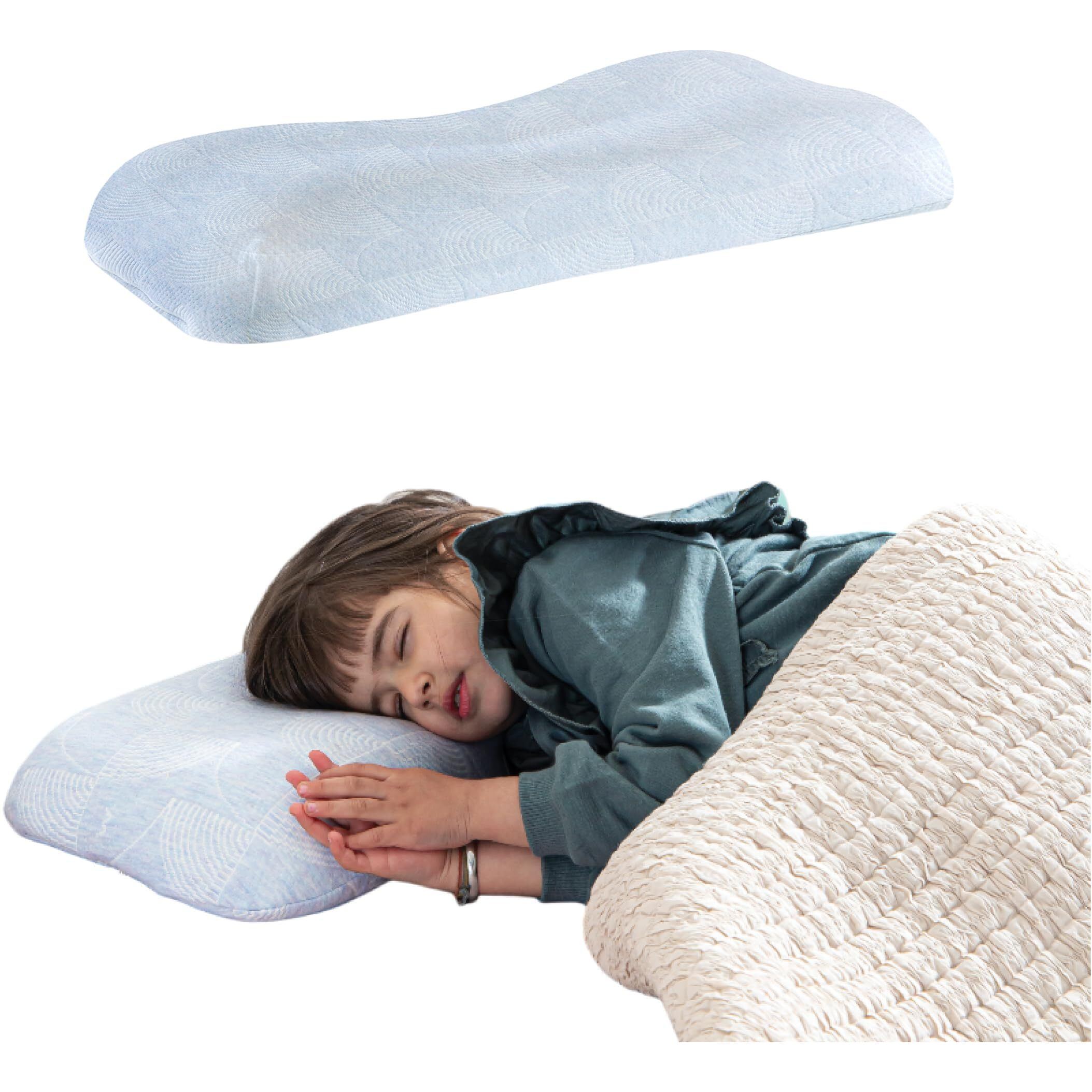 The White Willow Bed Pillow For Kids-Baby Pillow For 2 Years To 8 Years-Contour Memory Foam Soft Kids Pillow For Sleeping-Small Pillow-Kids Pillow For Girls & Boys-Toddler Pillow-Sky Blue Pillow Cover