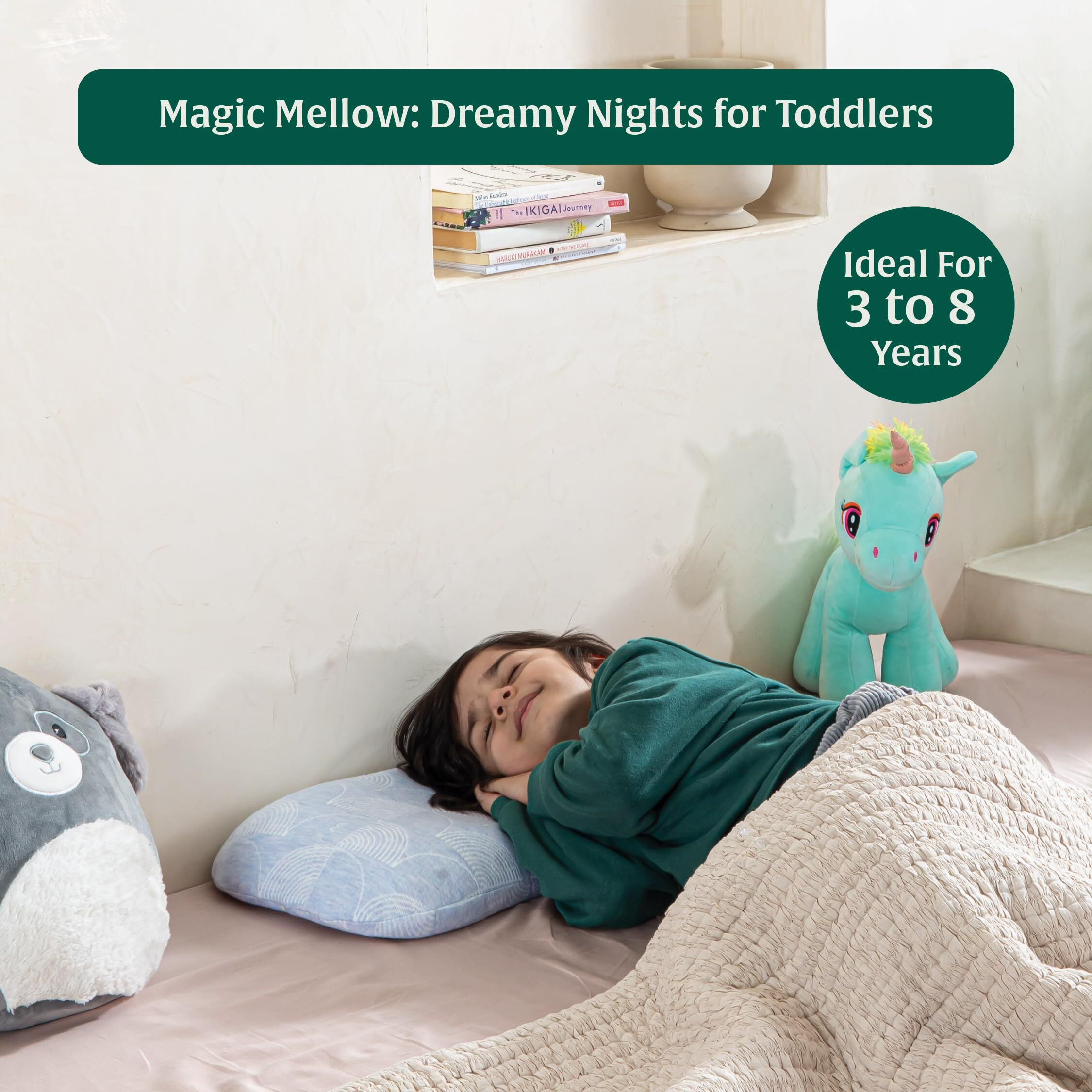 The White Willow Bed Pillow For Kids-Baby Pillow For 2 Years To 8 Years-Contour Memory Foam Soft Kids Pillow For Sleeping-Small Pillow-Kids Pillow For Girls & Boys-Toddler Pillow-Sky Blue Pillow Cover