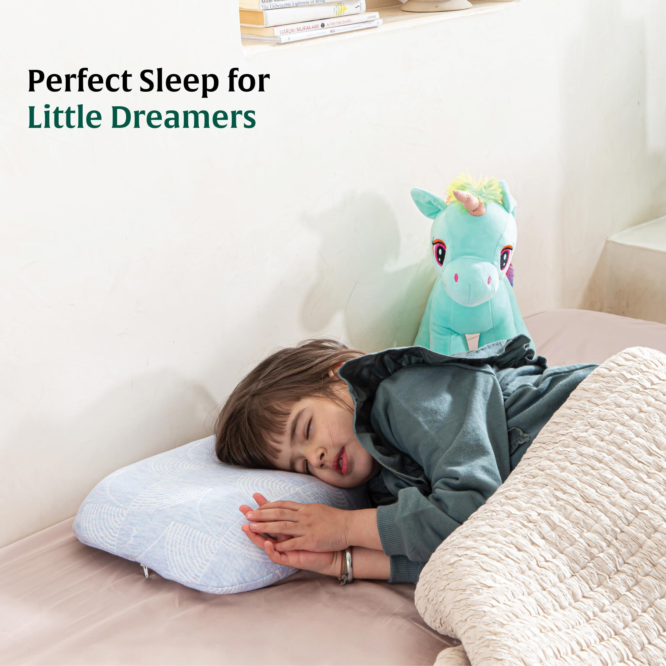 The White Willow Bed Pillow For Kids-Baby Pillow For 2 Years To 8 Years-Contour Memory Foam Soft Kids Pillow For Sleeping-Small Pillow-Kids Pillow For Girls & Boys-Toddler Pillow-Sky Blue Pillow Cover