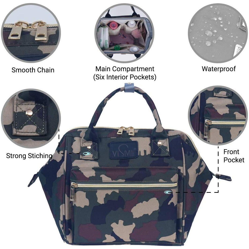 Vismiintrend Mini Diaper Bag Backpack For Mothers For New Born Baby Boy And Girl Products Carry & Travel | Mother, Maternity, Hospital | Gifts For Mom To Be | Customized | Small (Camouflage)