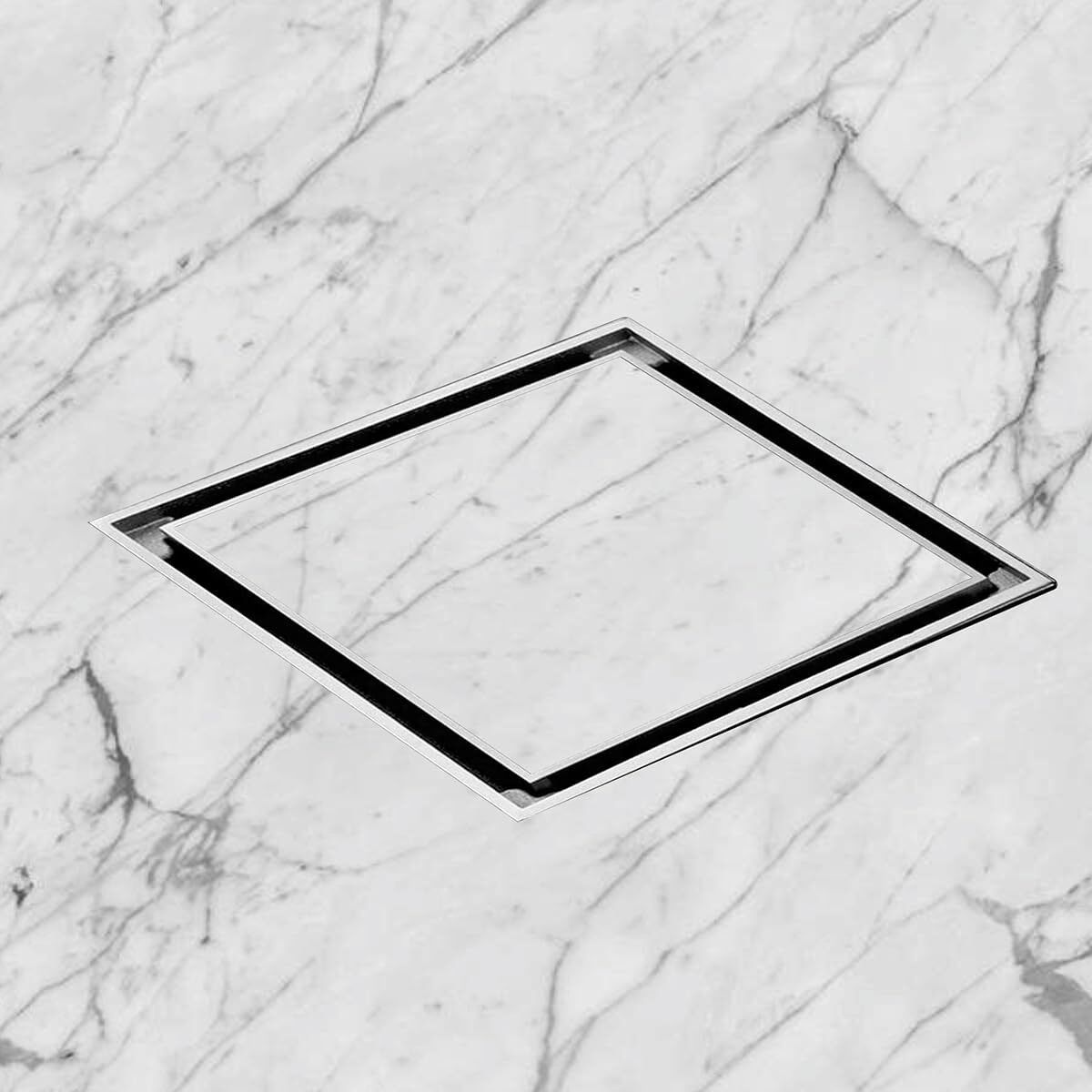 Ruhe Square Tile Insert Shower Drain Channel | 4 X 4 Inches |304 Stainless Steel |Silver | Waste Water Floor Drain For 13Mm Tile| Invisible Shower Drainer Channel| Anti Cockroach Trap |Side Hole Type