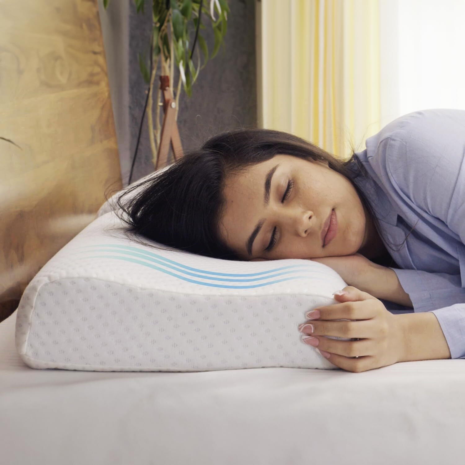 Sleepsia Cervical Orthopedic Contour Memory Foam Neck Pain Relief, Ergonomic Design, Hypoallergenic & Breathable, Side/Back Sleepers - Washable Cover - Improve Sleep Quality (Regular, Pack Of 1)
