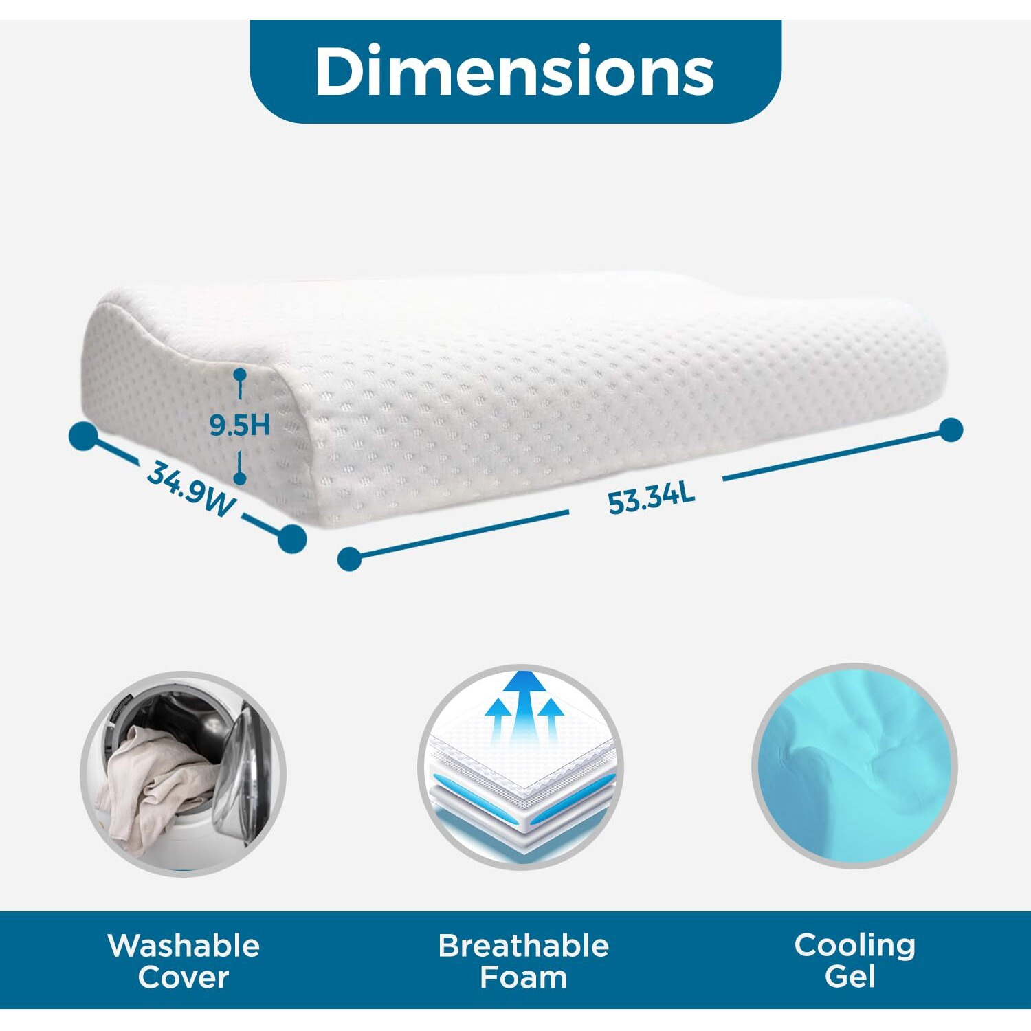 Sleepsia Cervical Orthopedic Contour Memory Foam Neck Pain Relief, Ergonomic Design, Hypoallergenic & Breathable, Side/Back Sleepers - Washable Cover - Improve Sleep Quality (Regular, Pack Of 1)