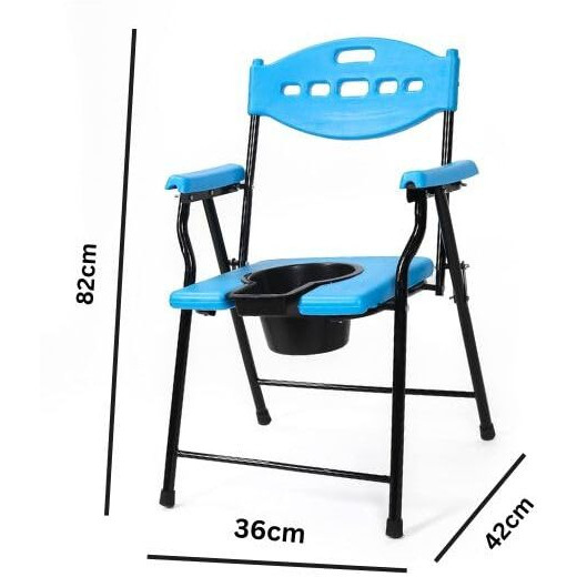 Physiqo Folding Elderly Disabled Man And Pregnant Woman Stainless Steel Shower And Bathing Room Mobile Commode Chair With Toilet Seat Comfortable Safe Toliet Stool Anti-Skid (100 Kg Capacity)