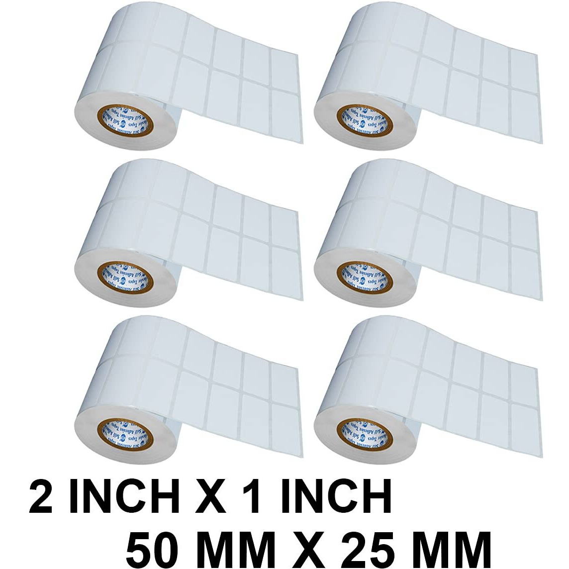 Vcr 2 X 1 Direct Thermal Barcode Label Sticker - 2 X 1 Inches - 50Mm X 25Mm - 2 Ups - 2000 Labels Per Roll - Pack Of 6 Rolls -White Self Adhesive Sticker For Printing Barcoding Labels 1 Inch Core