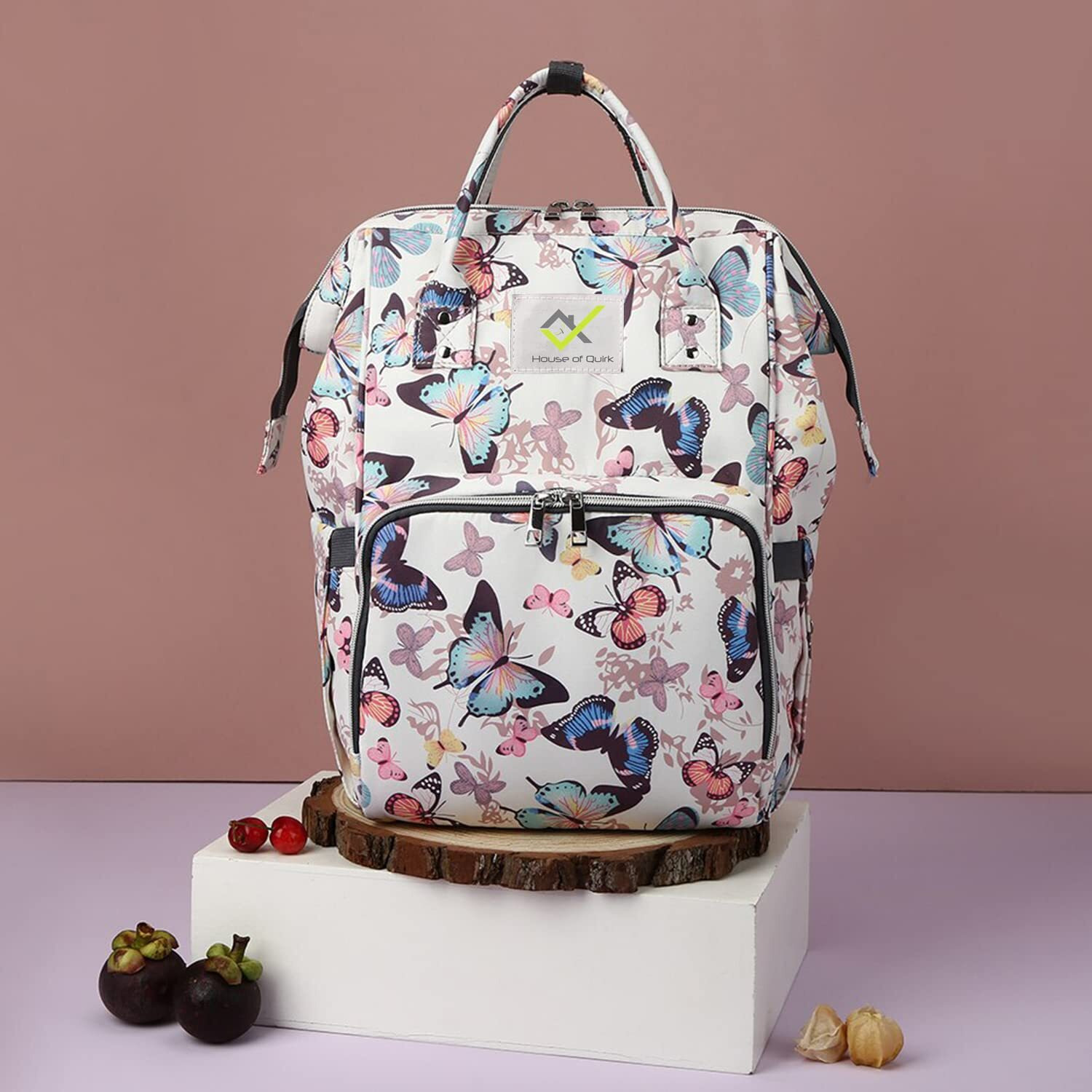 House Of Quirk Baby Diaper Bag Maternity Backpack (White Butterfly)