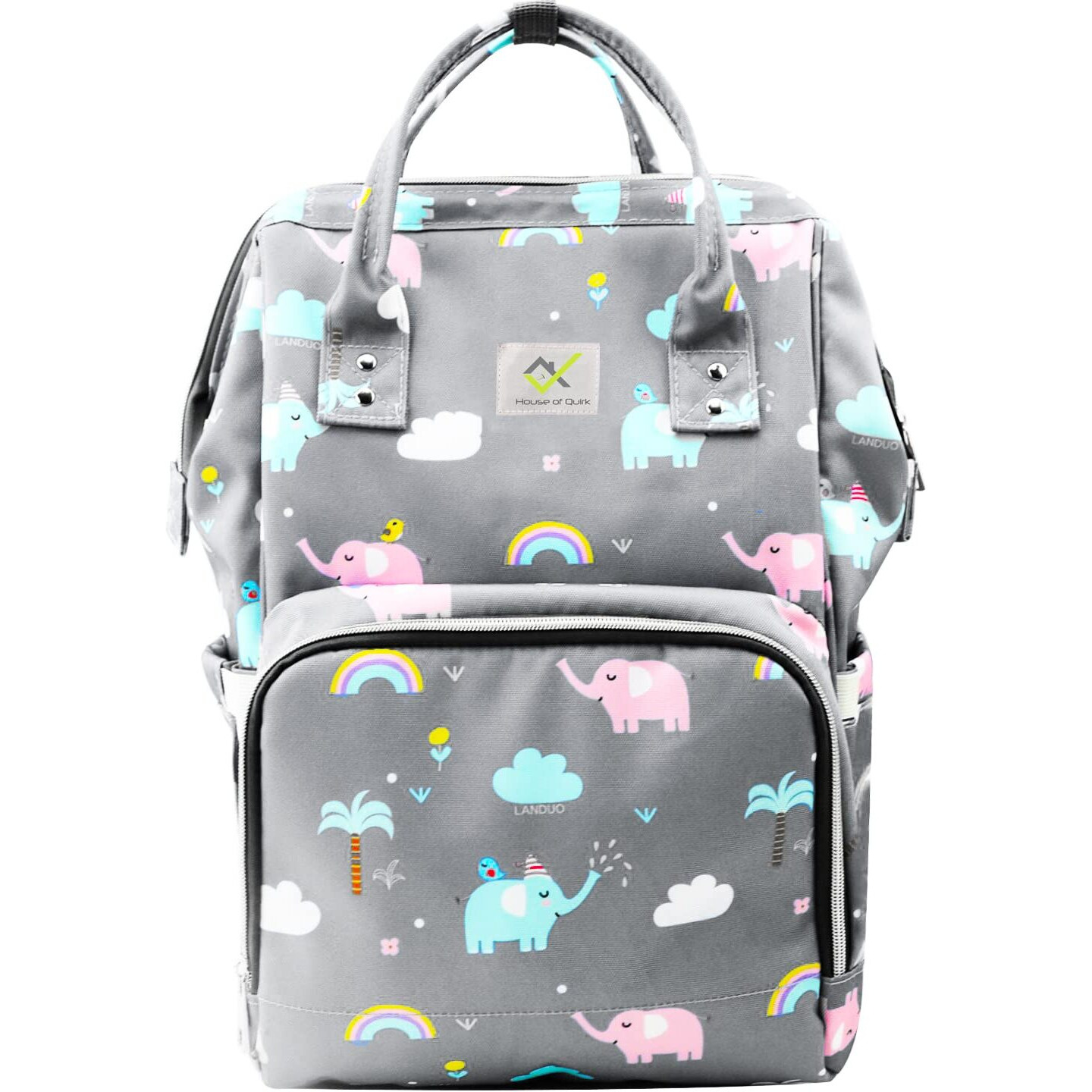 House Of Quirk Baby Diaper Bag Maternity Backpack (Grey Elephant)
