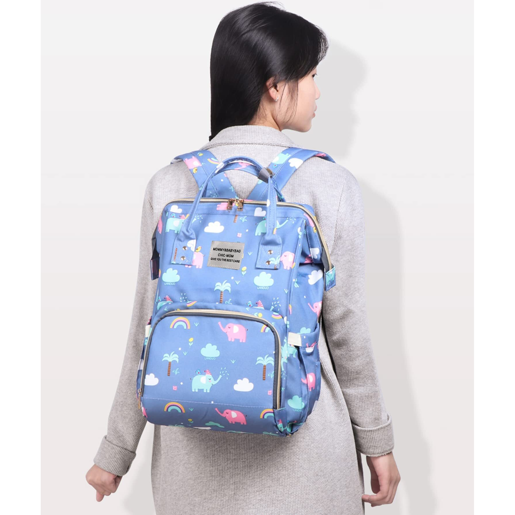House Of Quirk Baby Diaper Bag Maternity Backpack (Grey Elephant)
