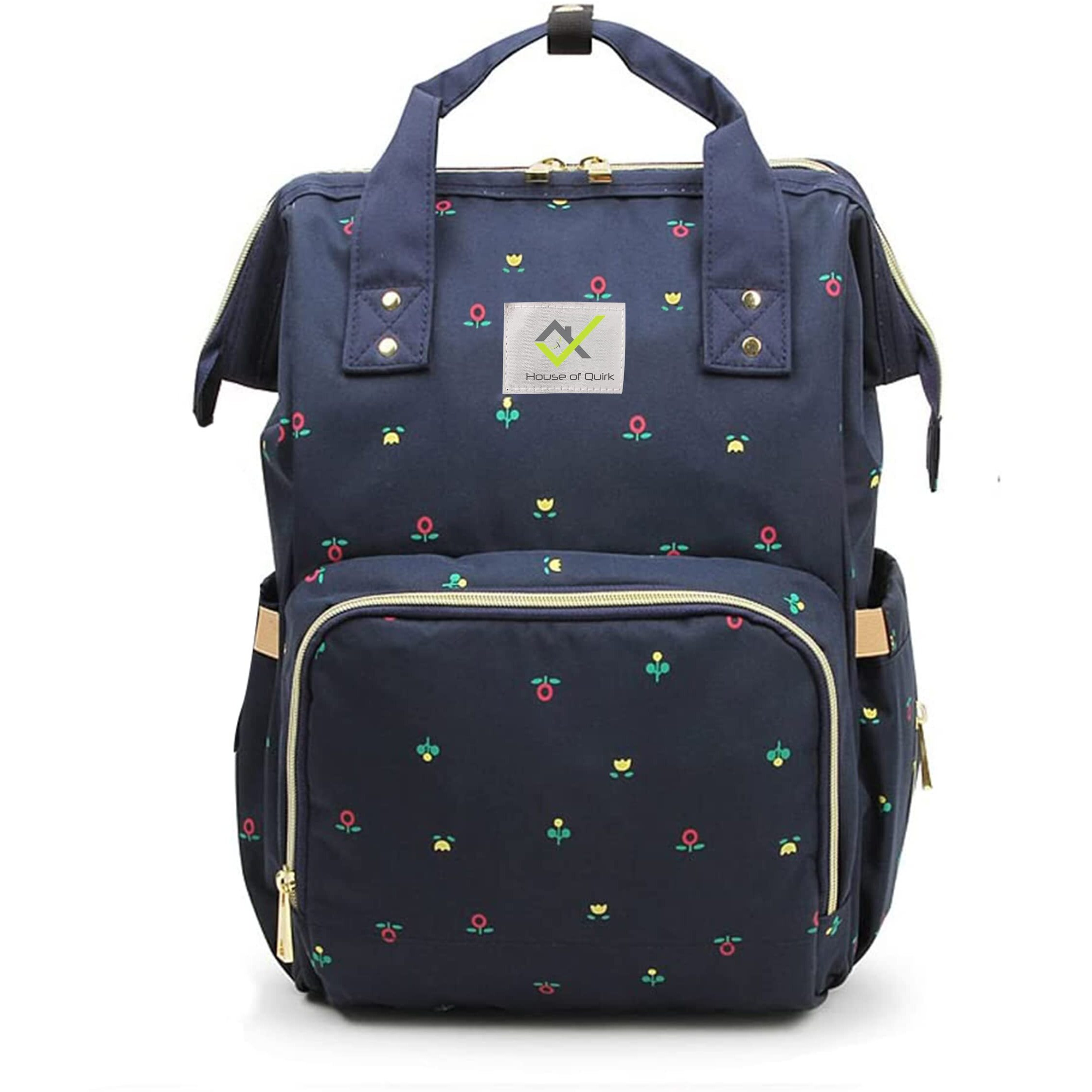 House Of Quirk Baby Diaper Bag Blue Maternity Backpack (Dark Blue Rosebud)
