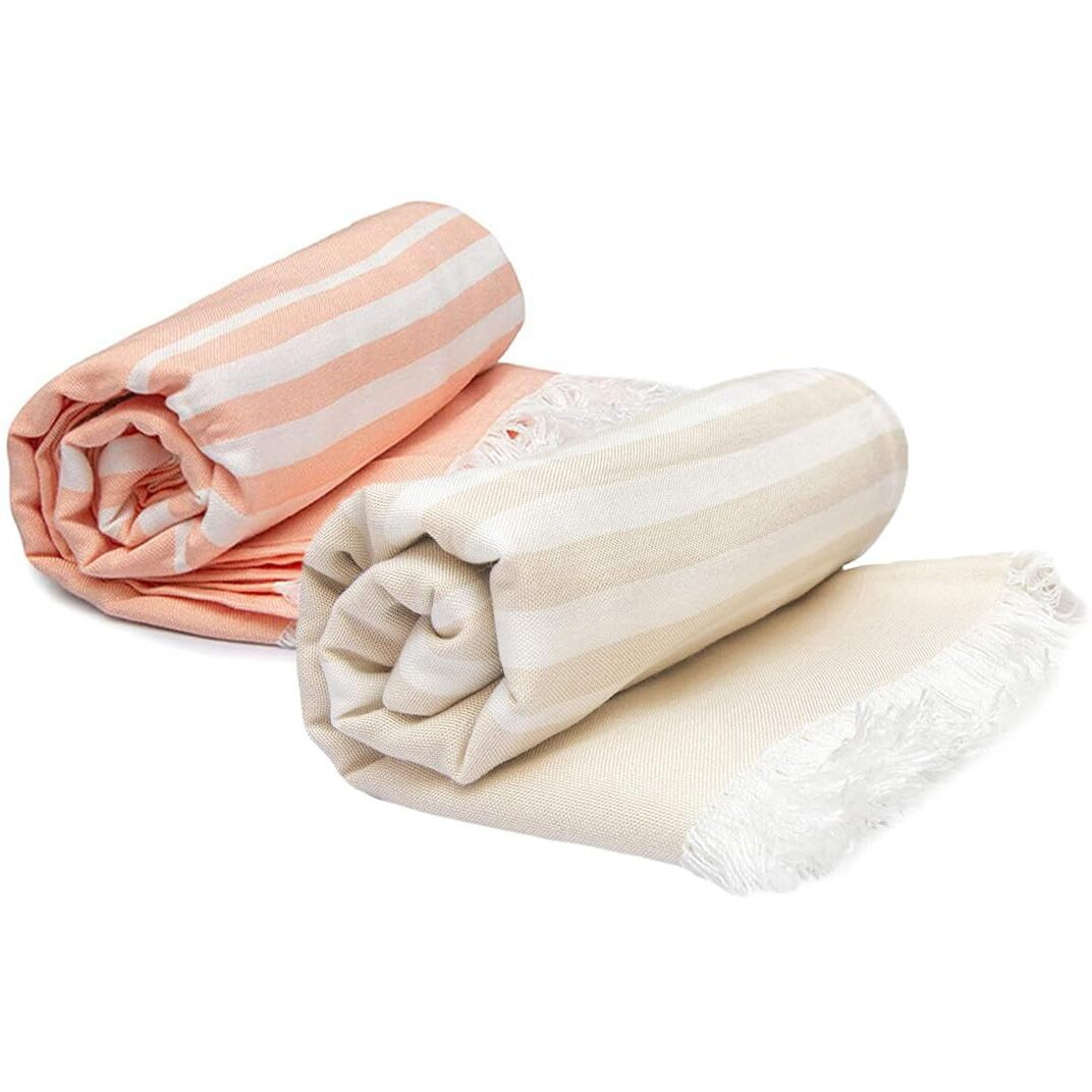 Mush 100% Bamboo Large Bath Towel | Ultra Soft, Absorbent, Light Weight, & Quick Dry Towel For Bath, Travel, Gym, Beach, Pool, And Yoga | 75 X 150 Cms (Pack Of 2 Beige & Peach), 250 Tc