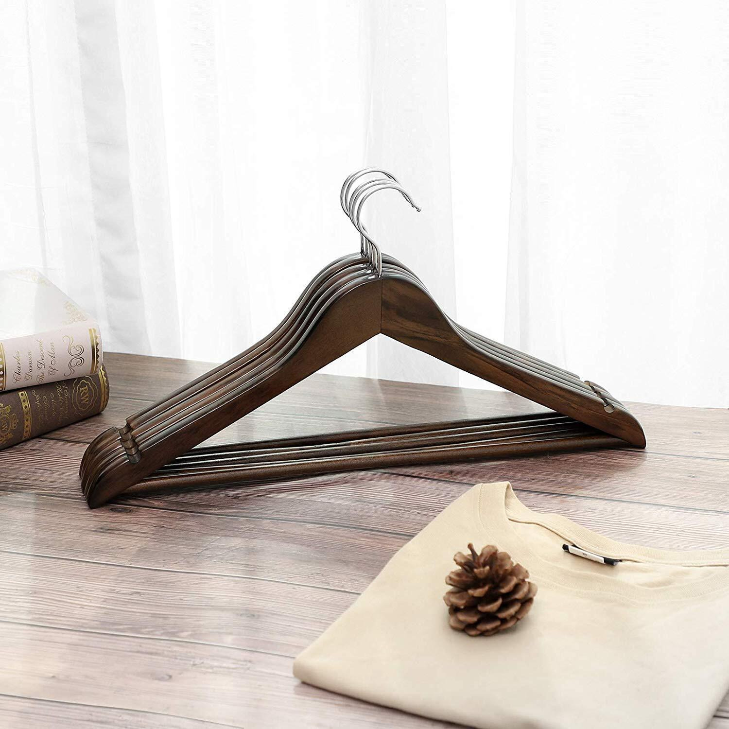 Evolluxi Lotus Wooden Hangers,Diwali Gift Hampers Solid Wood Shirt Hangers,Dress Coat Jacket Clothes Hangers,With Extra Smooth Finish, 360 Degree Swivel Hook(Retro) (Walnut, 20)