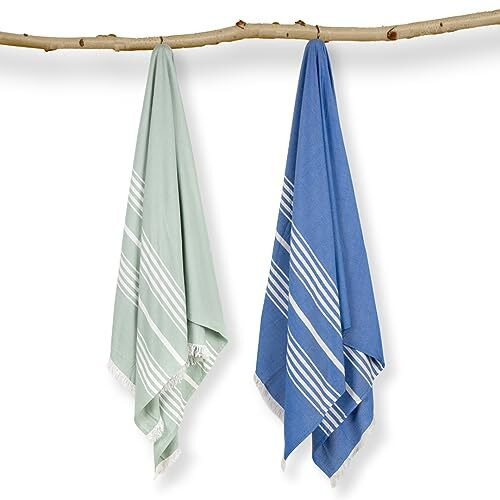 Mush 100% Bamboo Large Bath Towel | Ultra Soft, Absorbent, Light Weight, & Quick Dry Towel For Bath, Travel, Gym, Beach, Pool, And Yoga | 29 X 59 Inches / 75 X 150 Cms Set Of 2 - Blue & Green