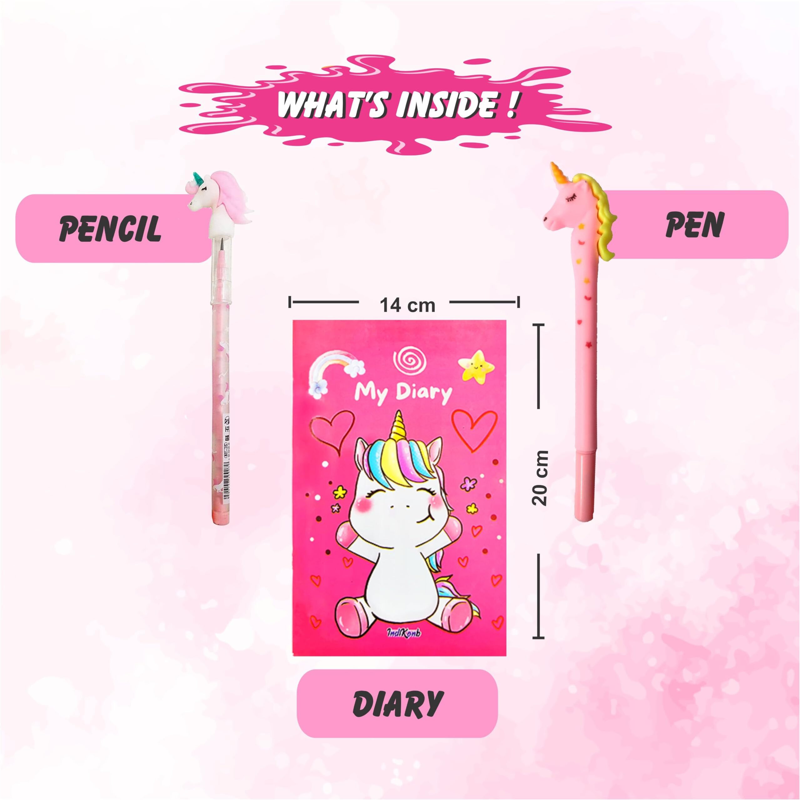 Indikonb 12 In 1 Unicorn Gifts For Girls | Unicorn Theme Birthday Gift For Kids Age 6-8 Years, 10-12 Year Old | Unicorn Small Diary, Stationery Set, Pop It, Eye Mask, Feather Pouch - U4